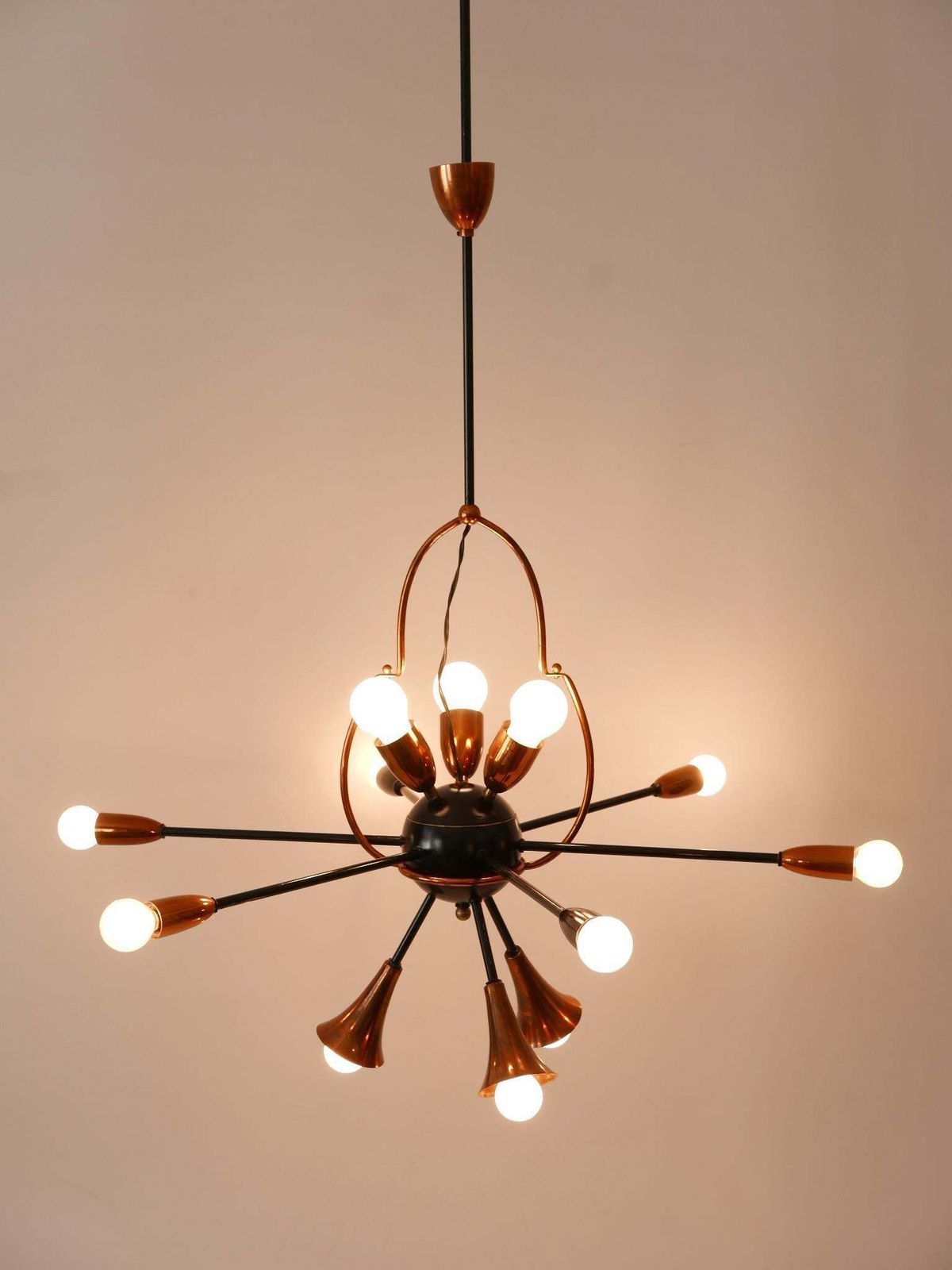 Exceptional Twelve Flamed Sputnik Chandelier Or Pendant Lamp Austria 1950s photo vinterior