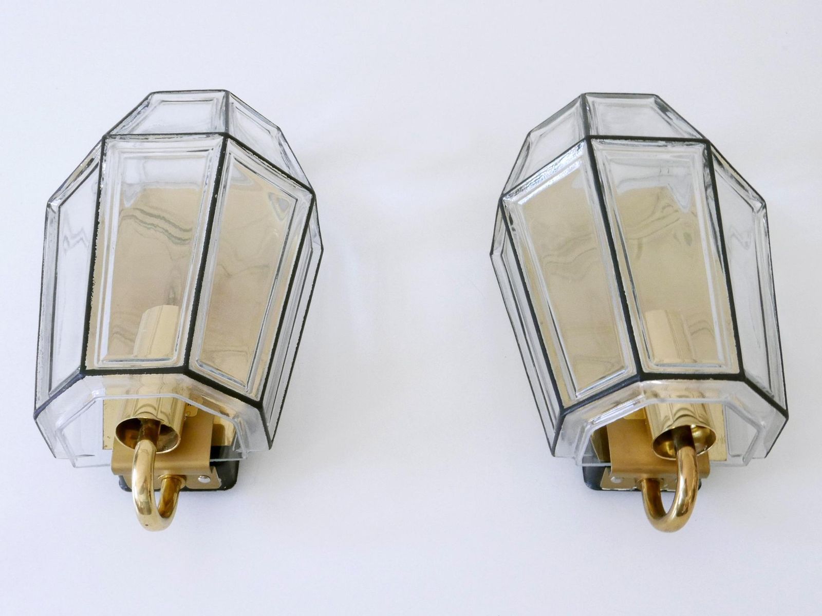 Set Of Two Mid Century Modern Sconces Or Wall Fixtures By Glashütte Limburg photo vintage