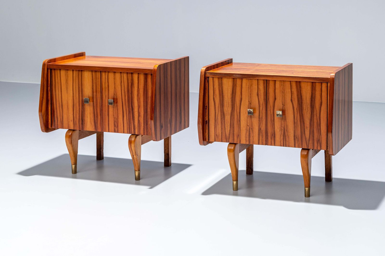 Set Of Two Night Stands In Zebra Wood And Brass, 1960's, France photo furniture