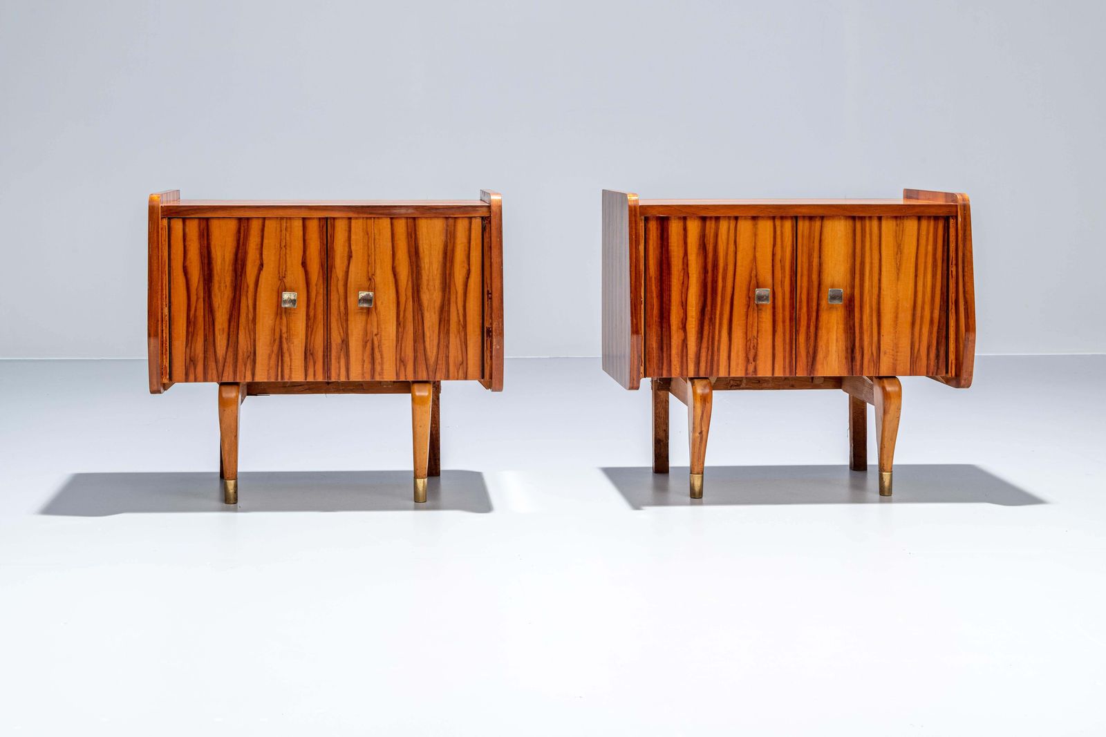 Set Of Two Night Stands In Zebra Wood And Brass, 1960's, France photo for sale