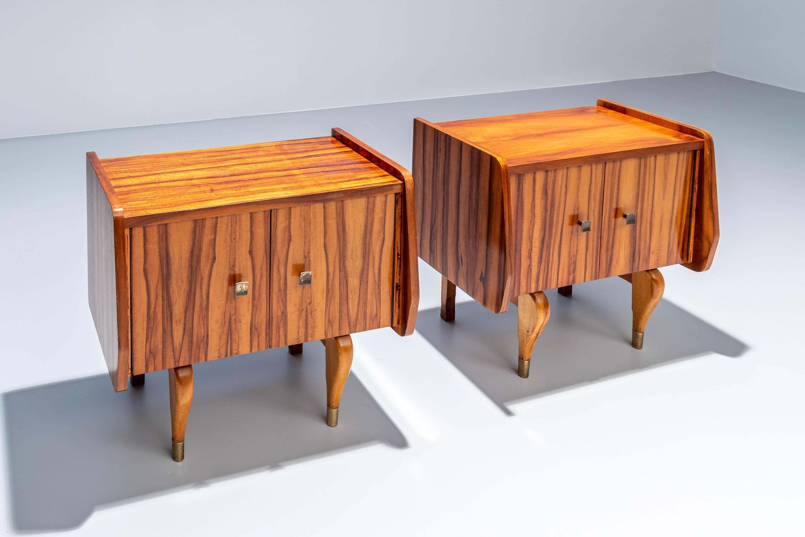 Set Of Two Night Stands In Zebra Wood And Brass, 1960's, France photo Furniture