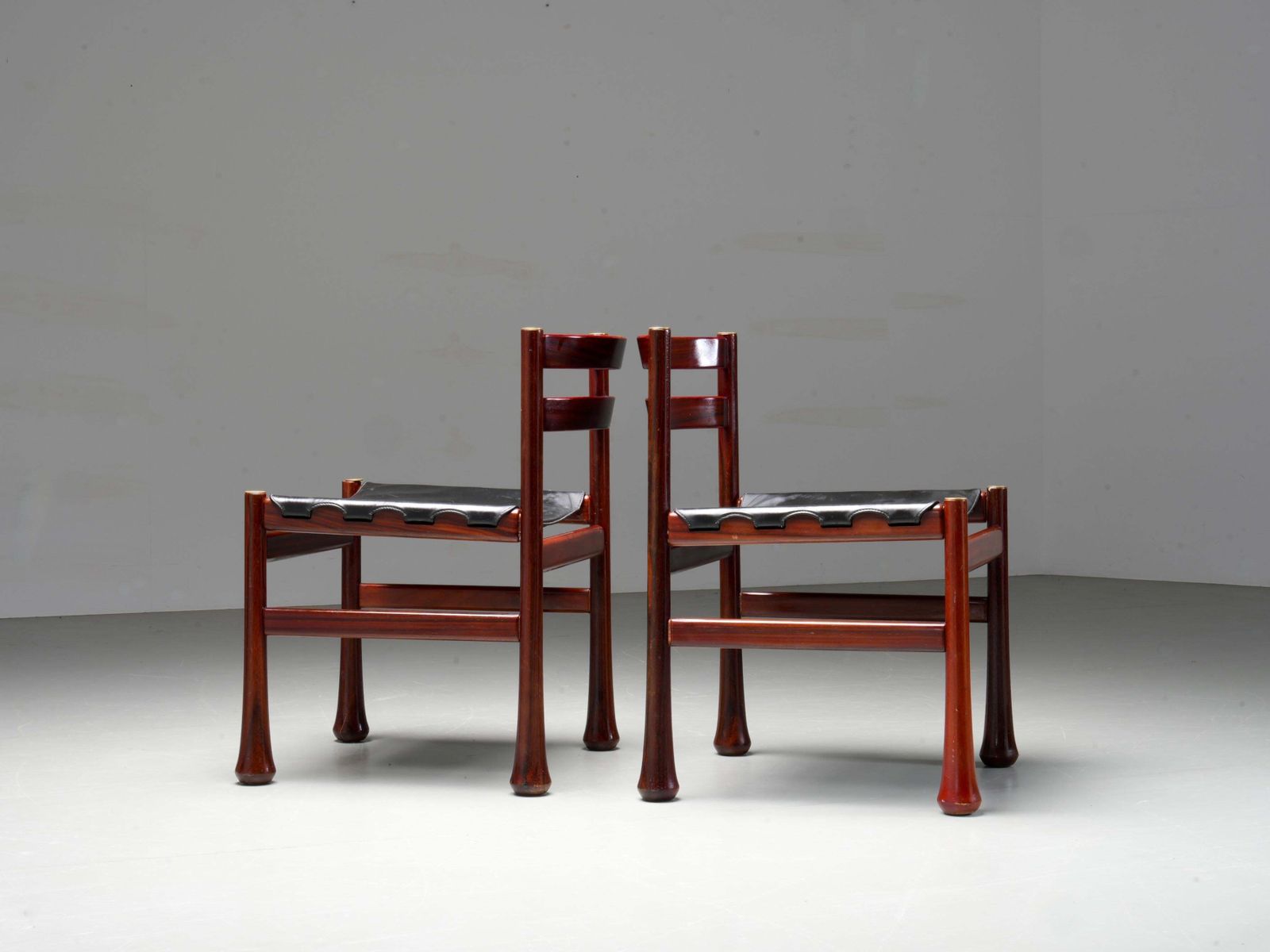 Set Of 6 Dining Chairs By Luciano Frigerio In Wood And Leather, Italy, 1970's photo vintage
