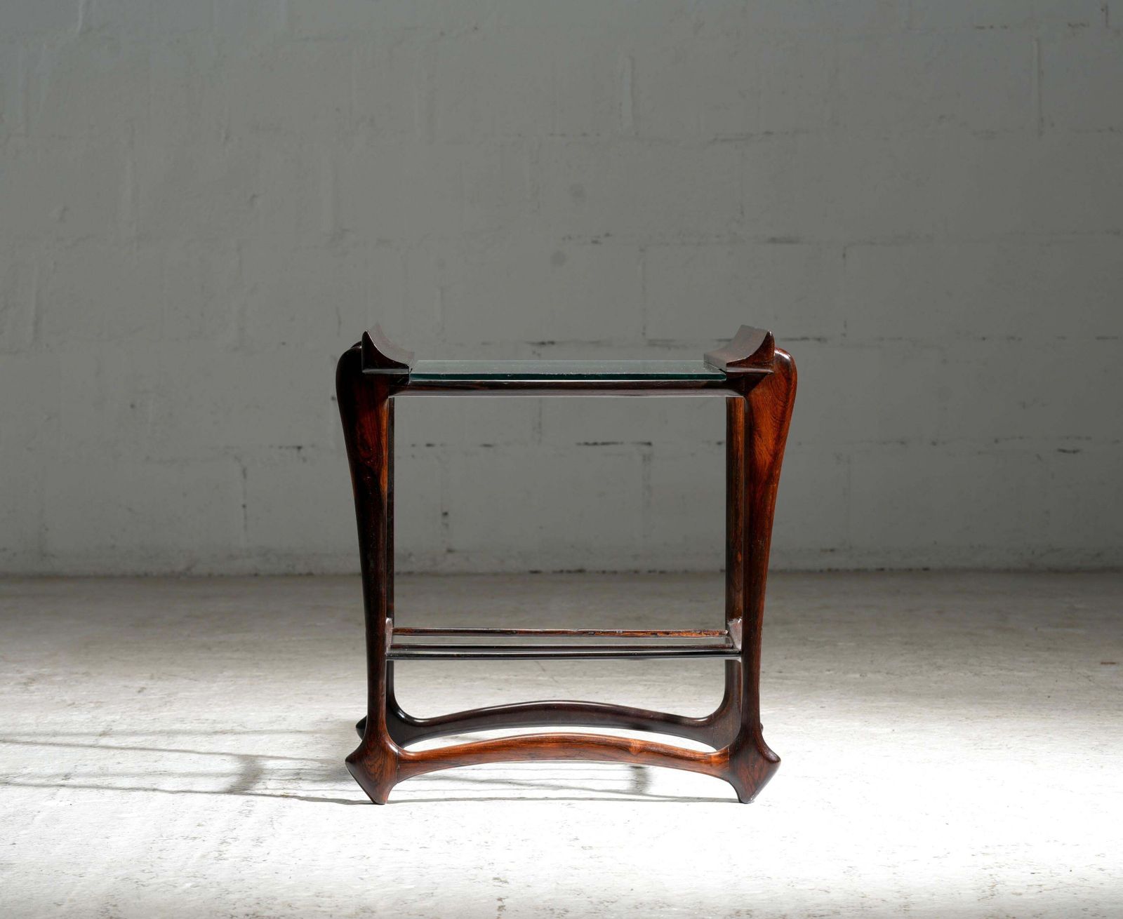 Side Table By Giuseppi Scapinelli, In Wood And Glass, Brazil, 1950's photo for sale