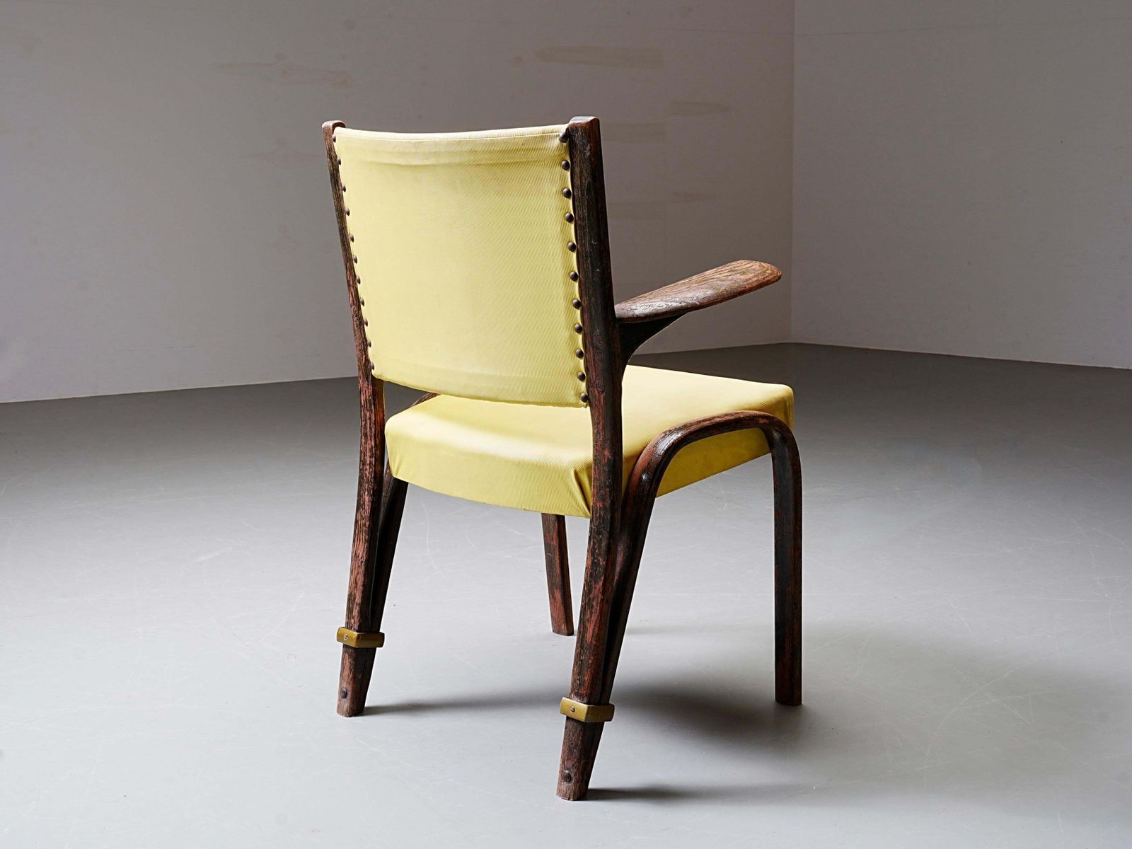 French Chair In Wood And Yellow Upholstery, France, 1950's photo 1426.0