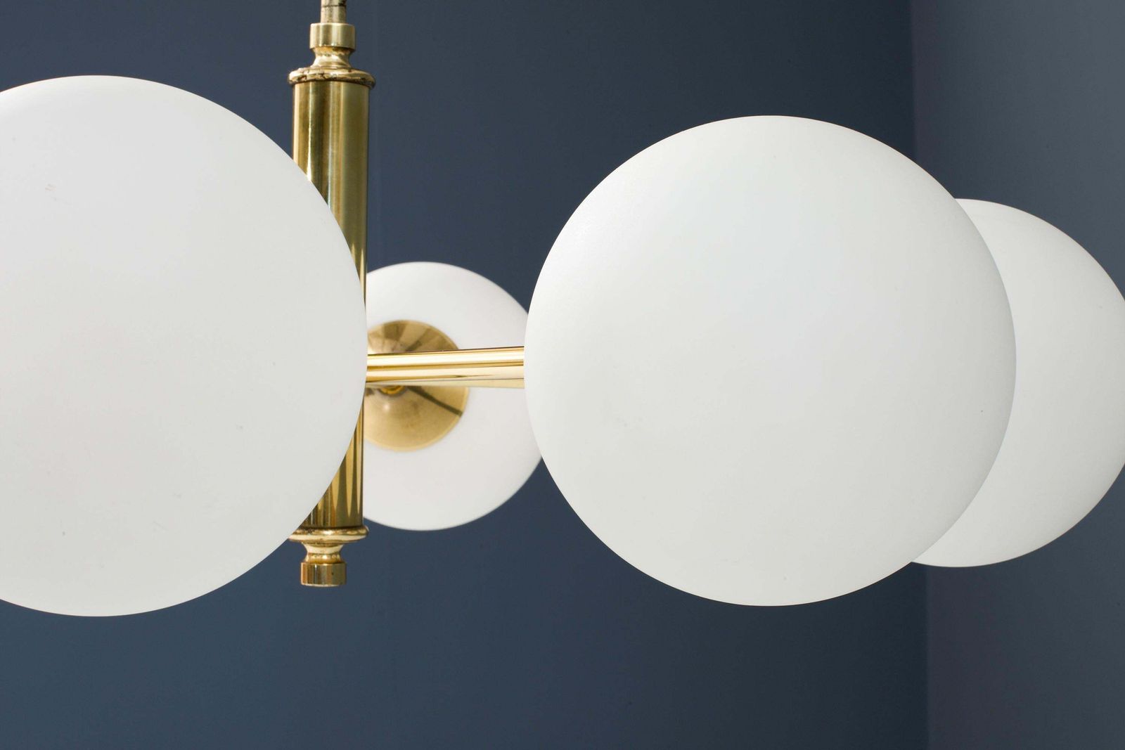 Sputnik In Brass And 8 Opaline Bulbs, Eastern Europe, 1960s photo for sale