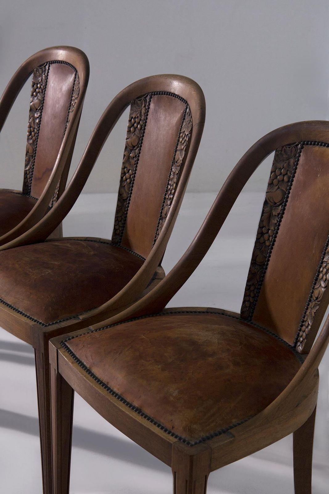 photo for sale Set Of Six Art Nouveau Style Chairs With Grape Wood Inlays