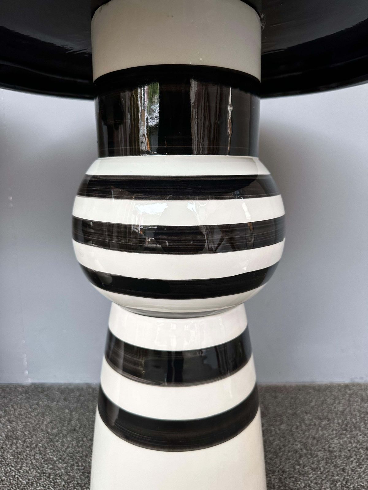 photo vinterior Contemporary Pair Of Black And White Ceramic Stripe Side Tables. Italy