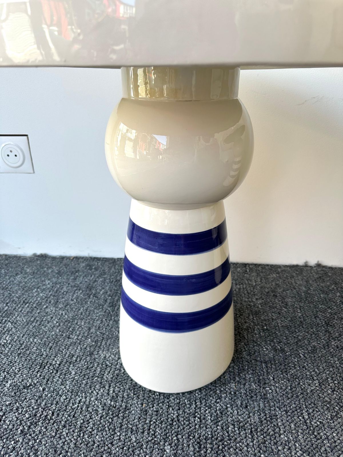 Contemporary Pair Of Blue And White Ceramic Stripe Side Tables. Italy photo Furniture