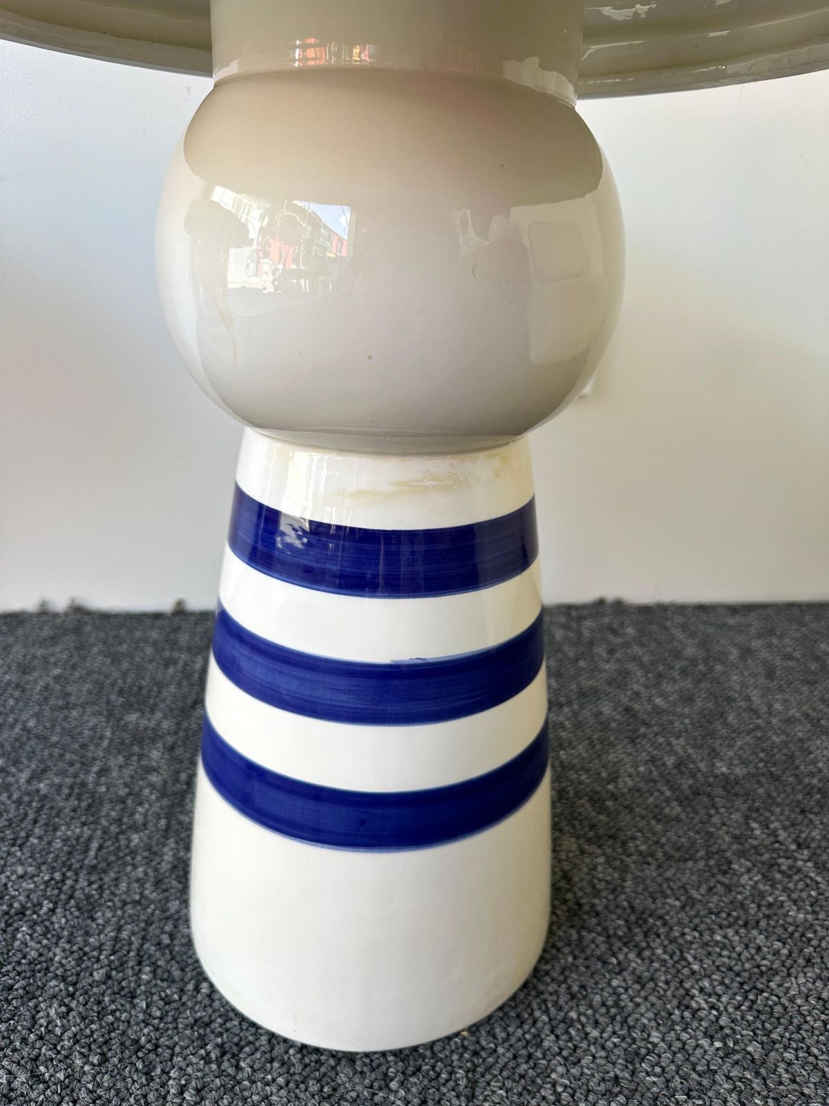 Contemporary Pair Of Blue And White Ceramic Stripe Side Tables. Italy photo vinterior