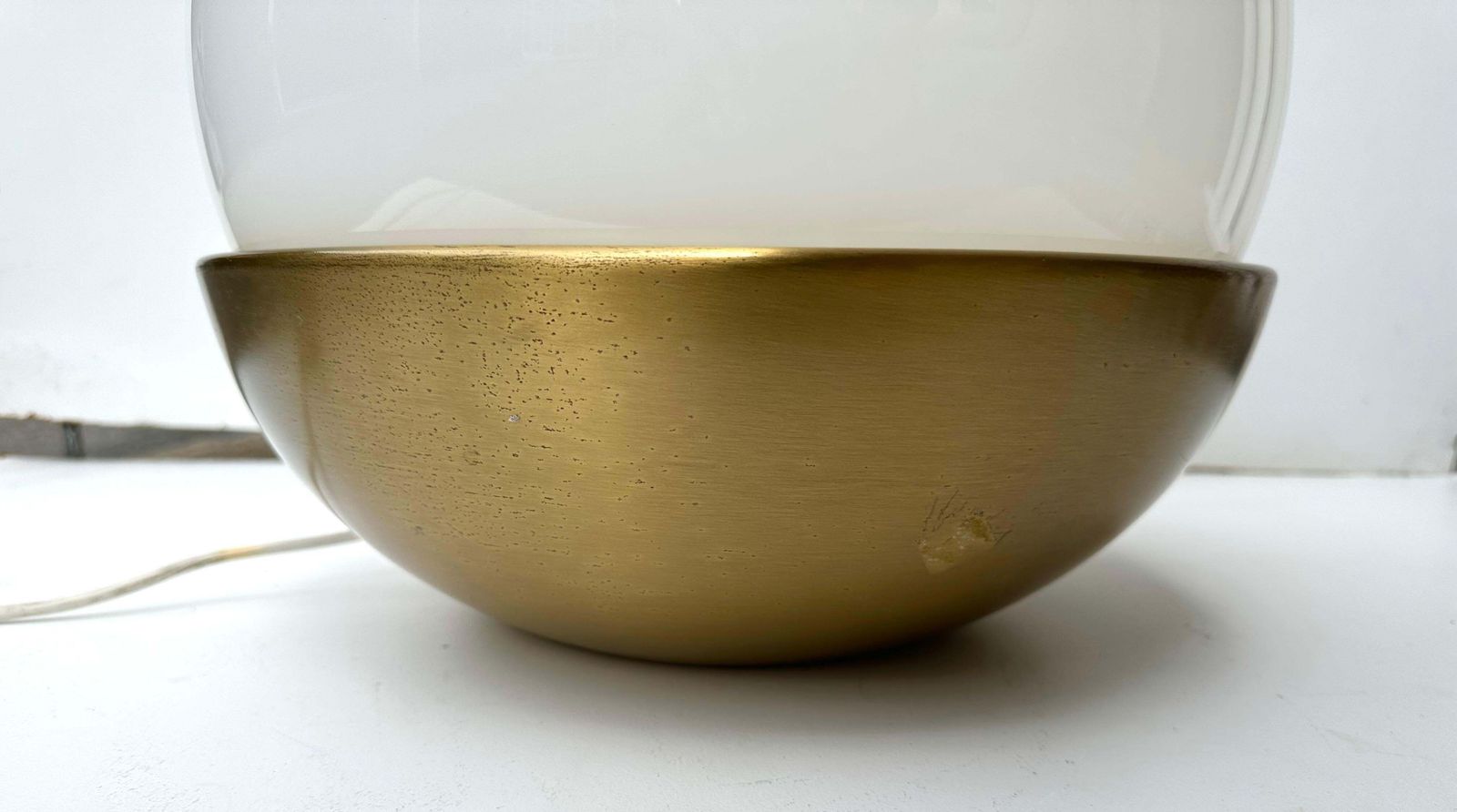 Ball Lamp Brass And Opaline Murano Glass.  Italy, 1970s photo vintage