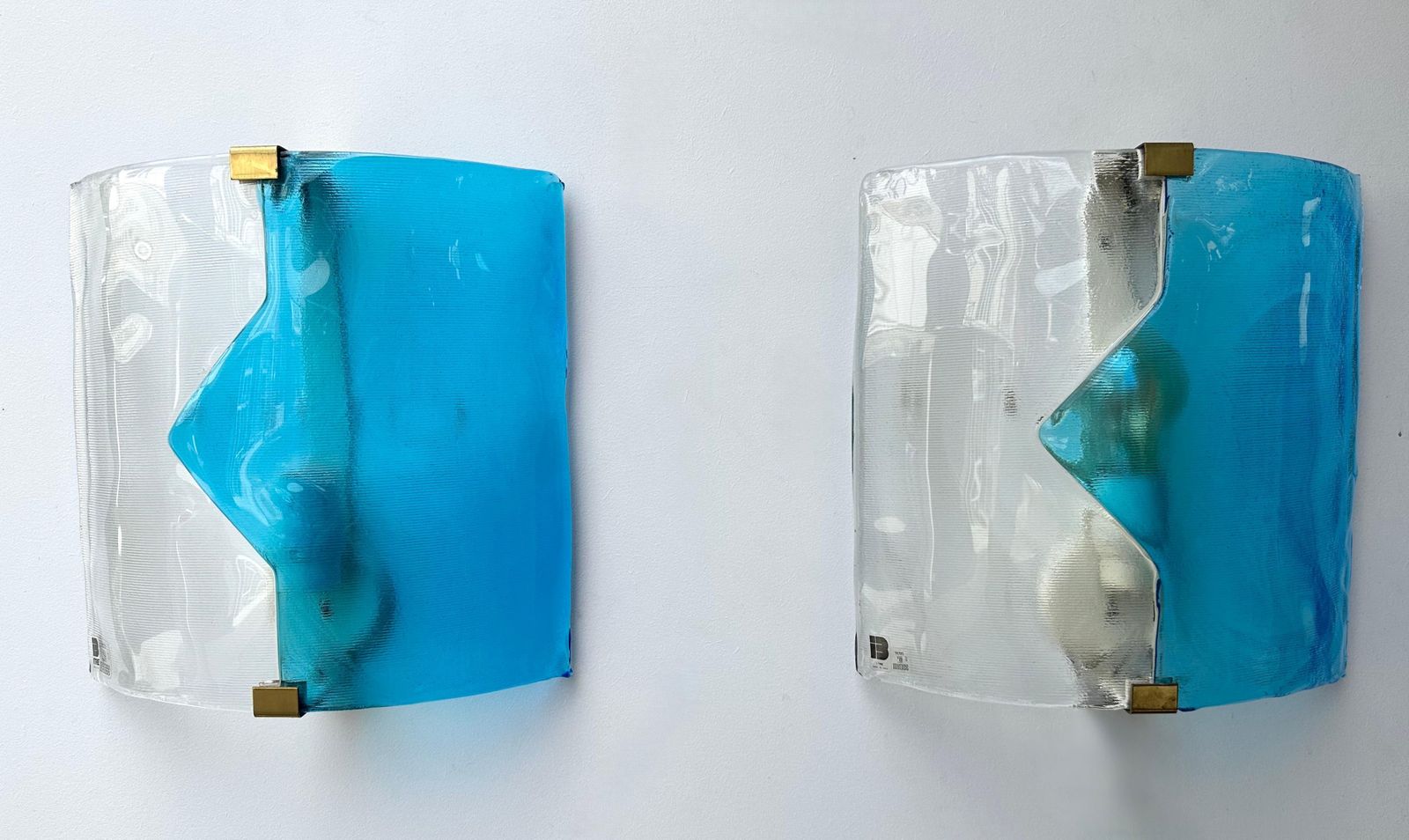 photo buy Pair Of Sconces Blue Murano Glass By I Tre, Italy, 1970s