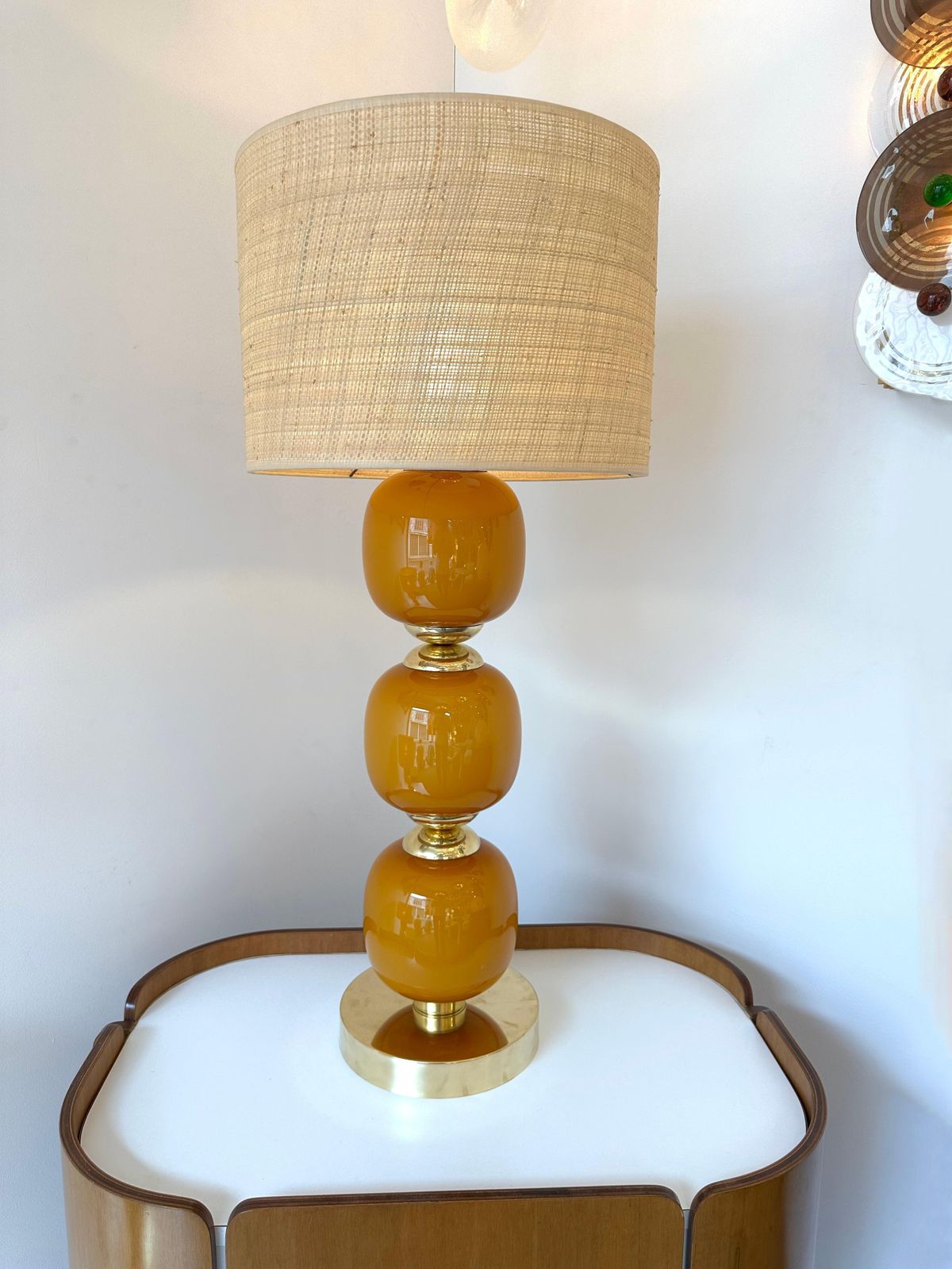 Contemporary Pair Of Brass And Orange Murano Glass Bulbs Lamps, Italy photo 4333.0