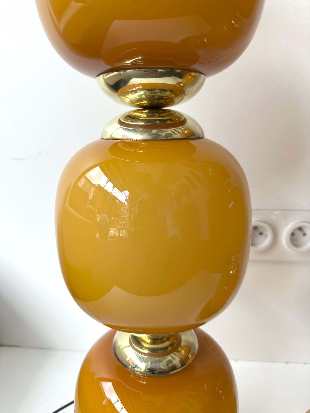 Contemporary Pair Of Brass And Orange Murano Glass Bulbs Lamps, Italy photo vintage