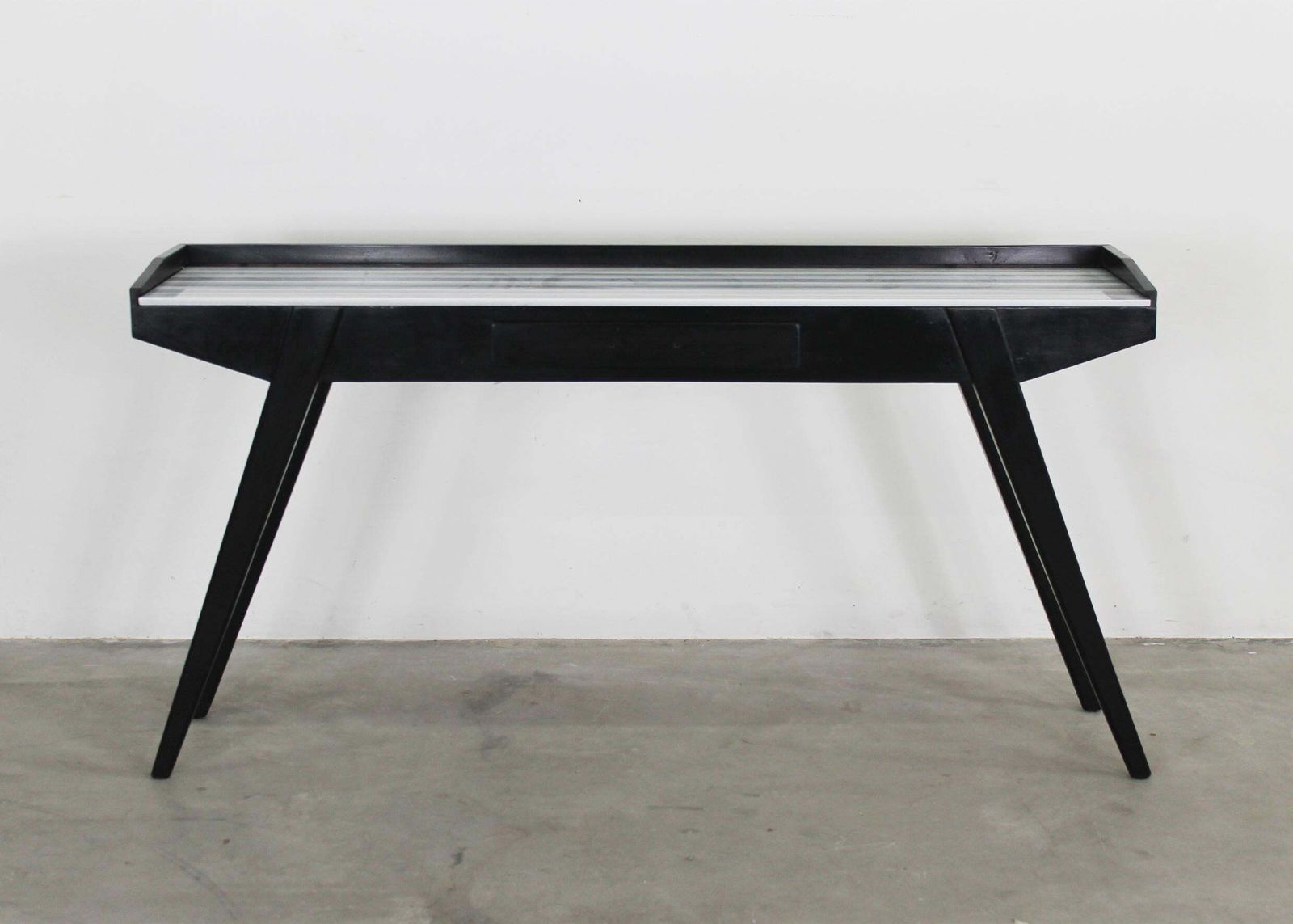 Mid Century Modern Console Table In Black Lacquered Wood And Marble 1950s photo Furniture