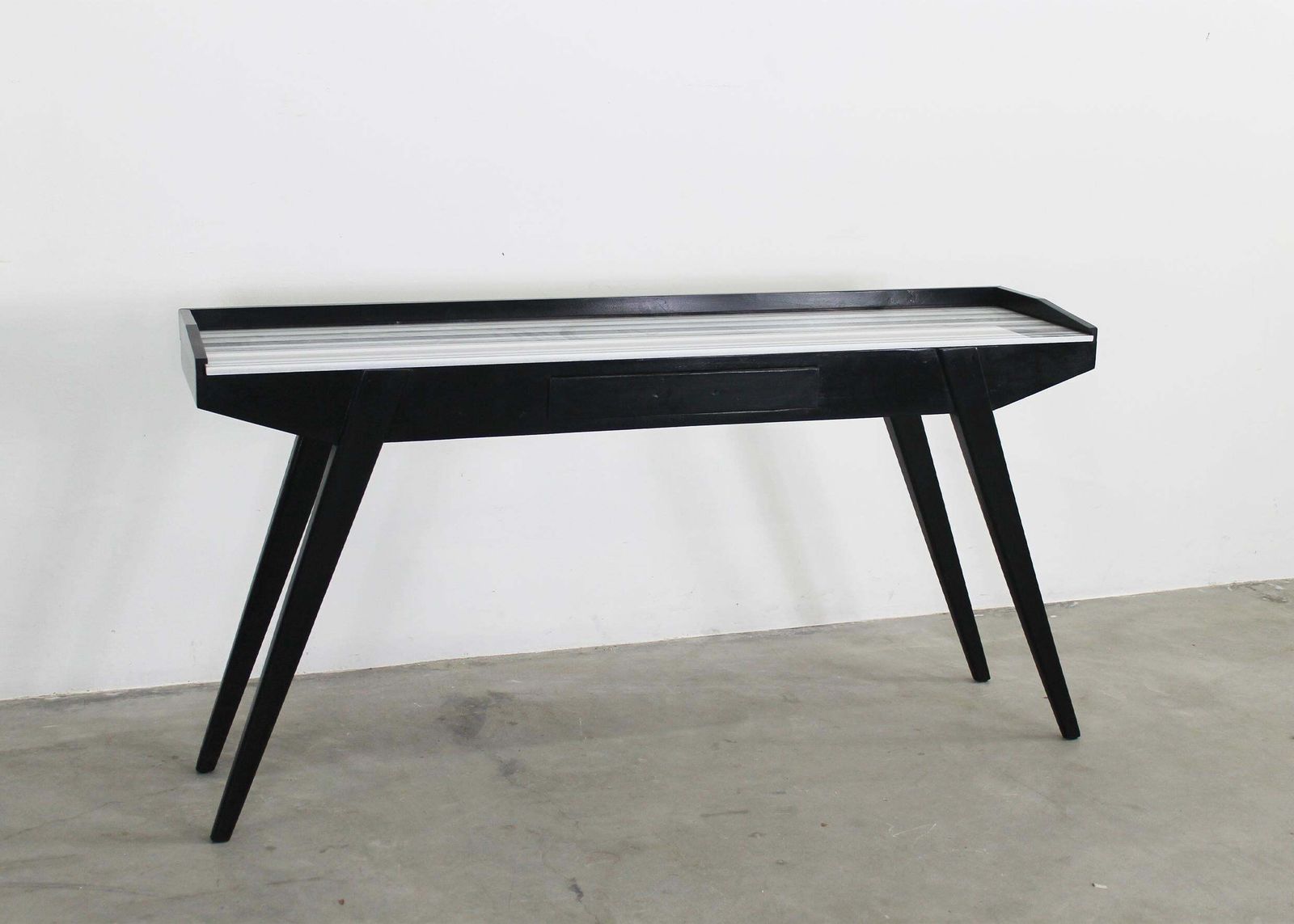 Mid Century Modern Console Table In Black Lacquered Wood And Marble 1950s photo 2180.0