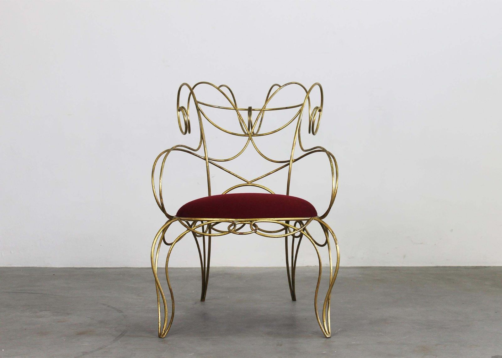 Andrè Dubreuil Ram Armchair In Iron And Red Velvet By Ceccotti 1990s photo furniture