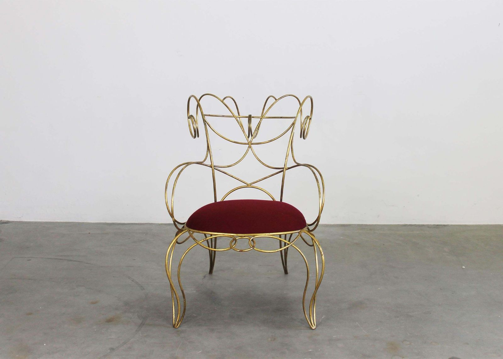 Andrè Dubreuil Ram Armchair In Iron And Red Velvet By Ceccotti 1990s photo for sale