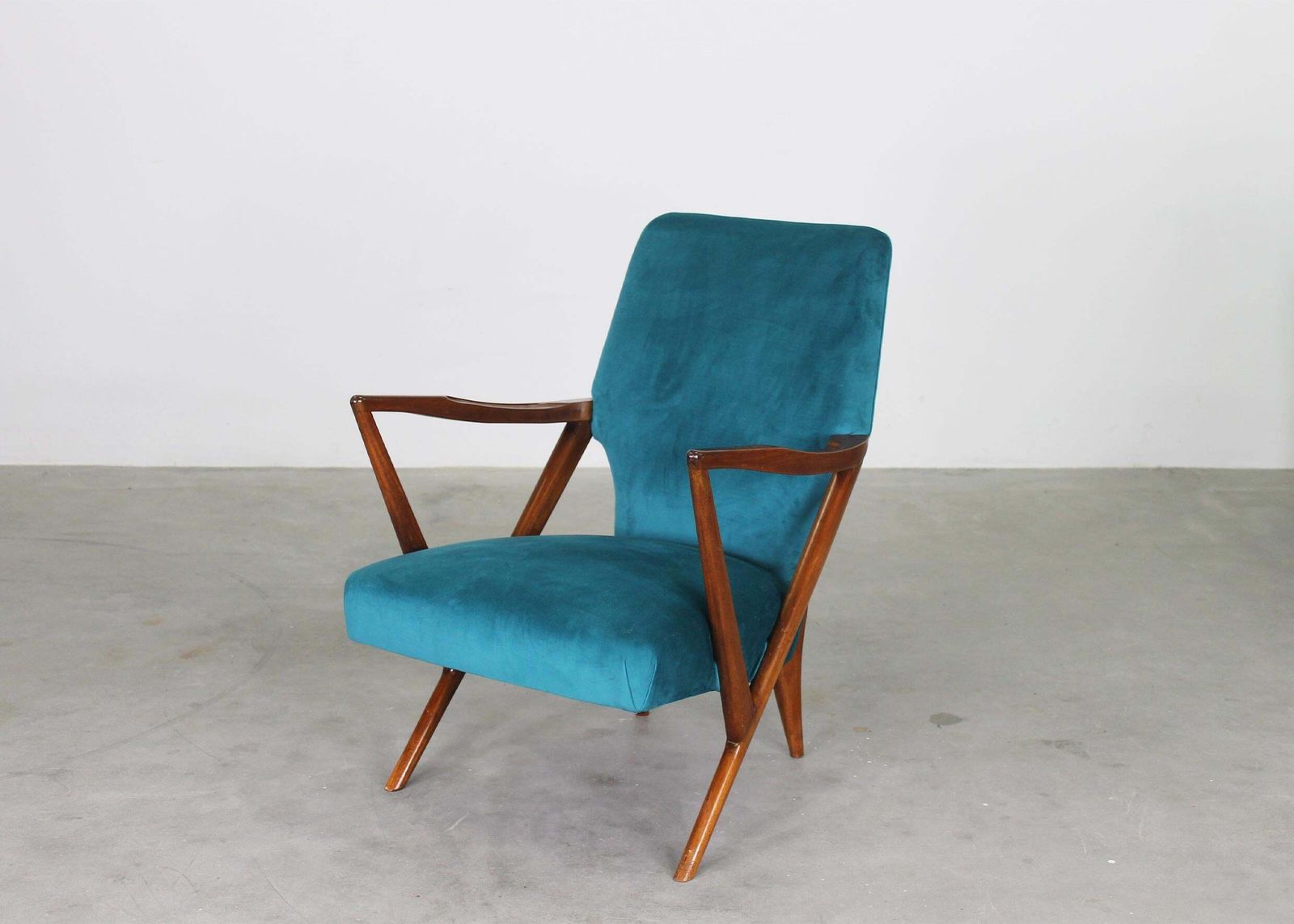 Giuseppe Scapinelli Set Of Two Armchairs In Walnut Wood And Fabric 1950s photo vinterior