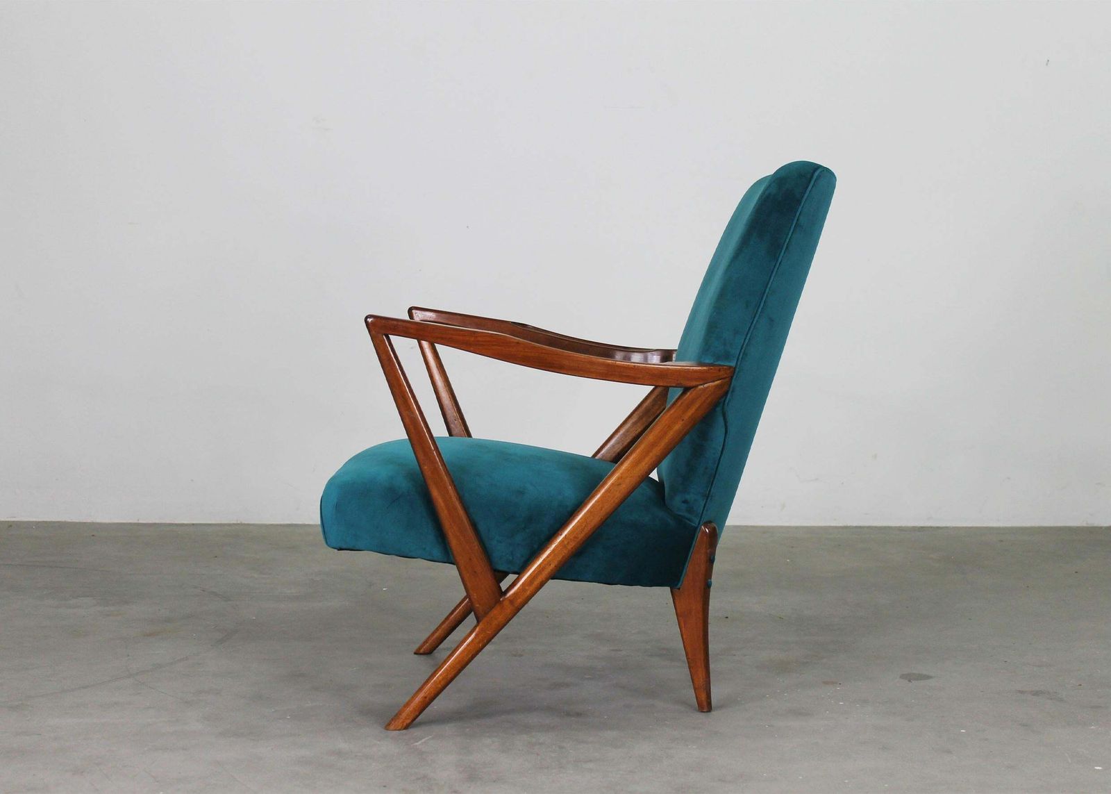 Giuseppe Scapinelli Set Of Two Armchairs In Walnut Wood And Fabric 1950s photo vintage