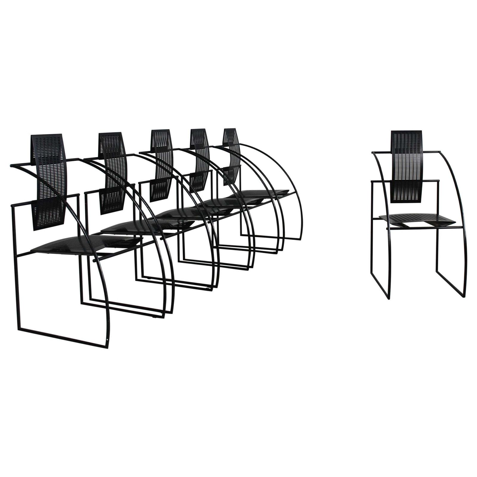 Mario Botta Set Of Six 605 Quinta Chairs In Black Lacquered Steel By Alias 1980
