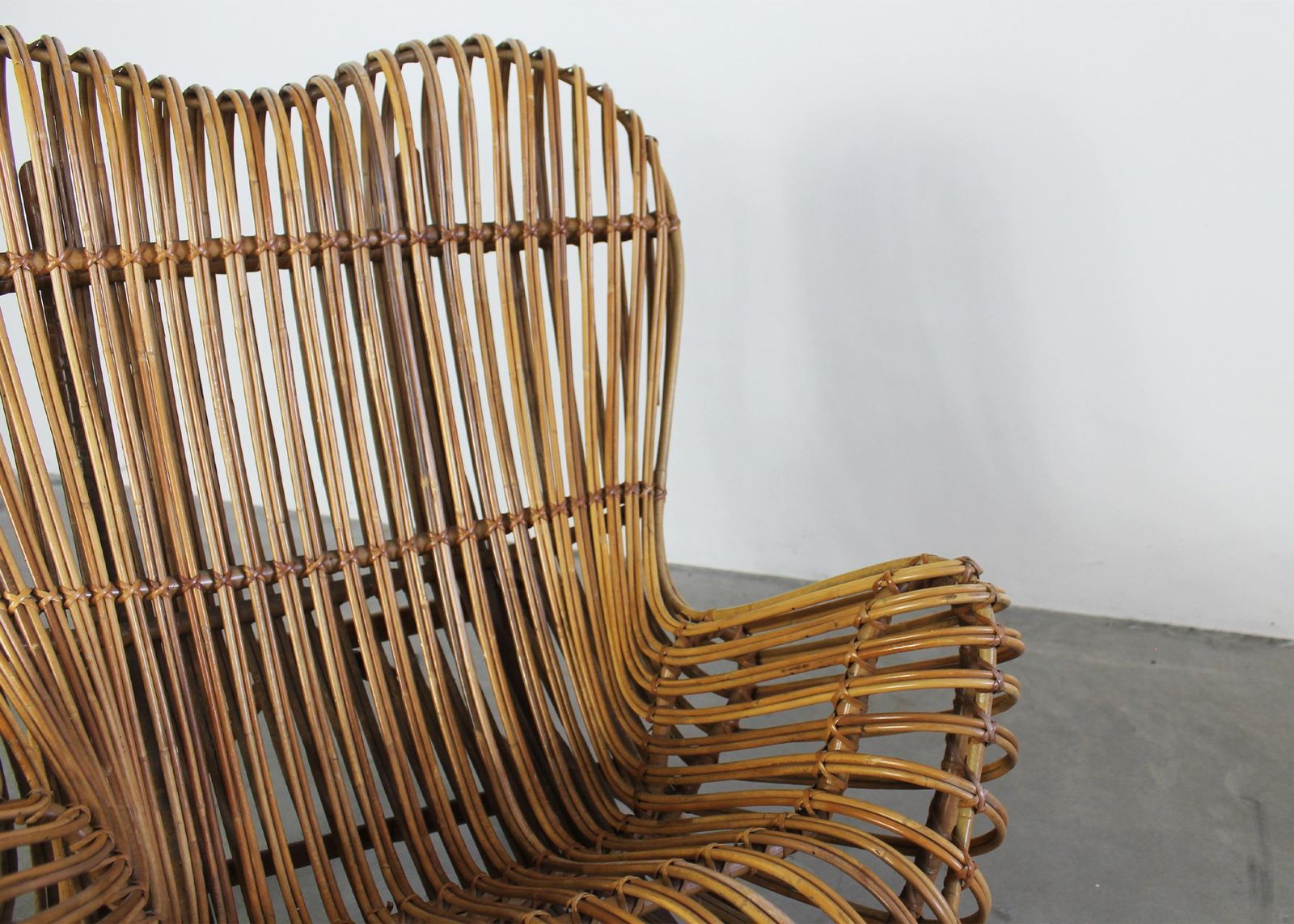 photo for sale Franco Albini Gala Armchair In Rush And Rattan Cane By Bonacina 1951