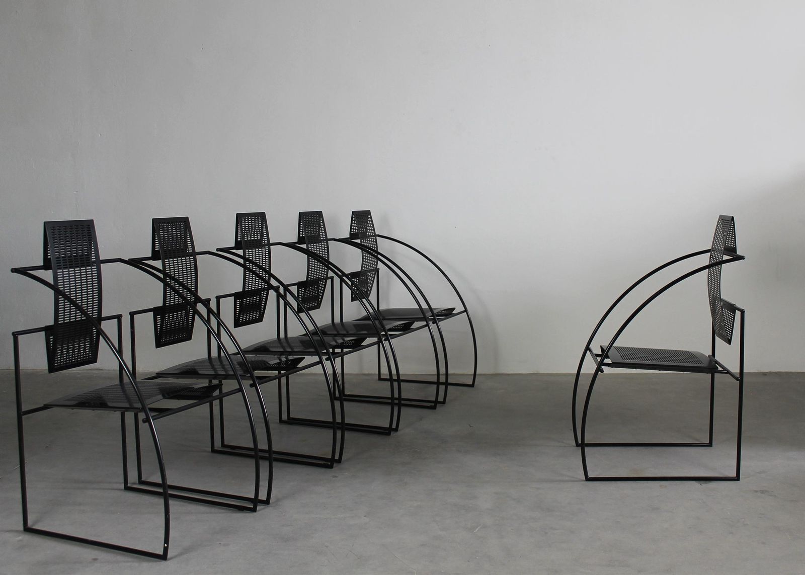 Mario Botta Set Of Six 605 Quinta Chairs In Black Lacquered Steel By Alias 1980 photo for sale