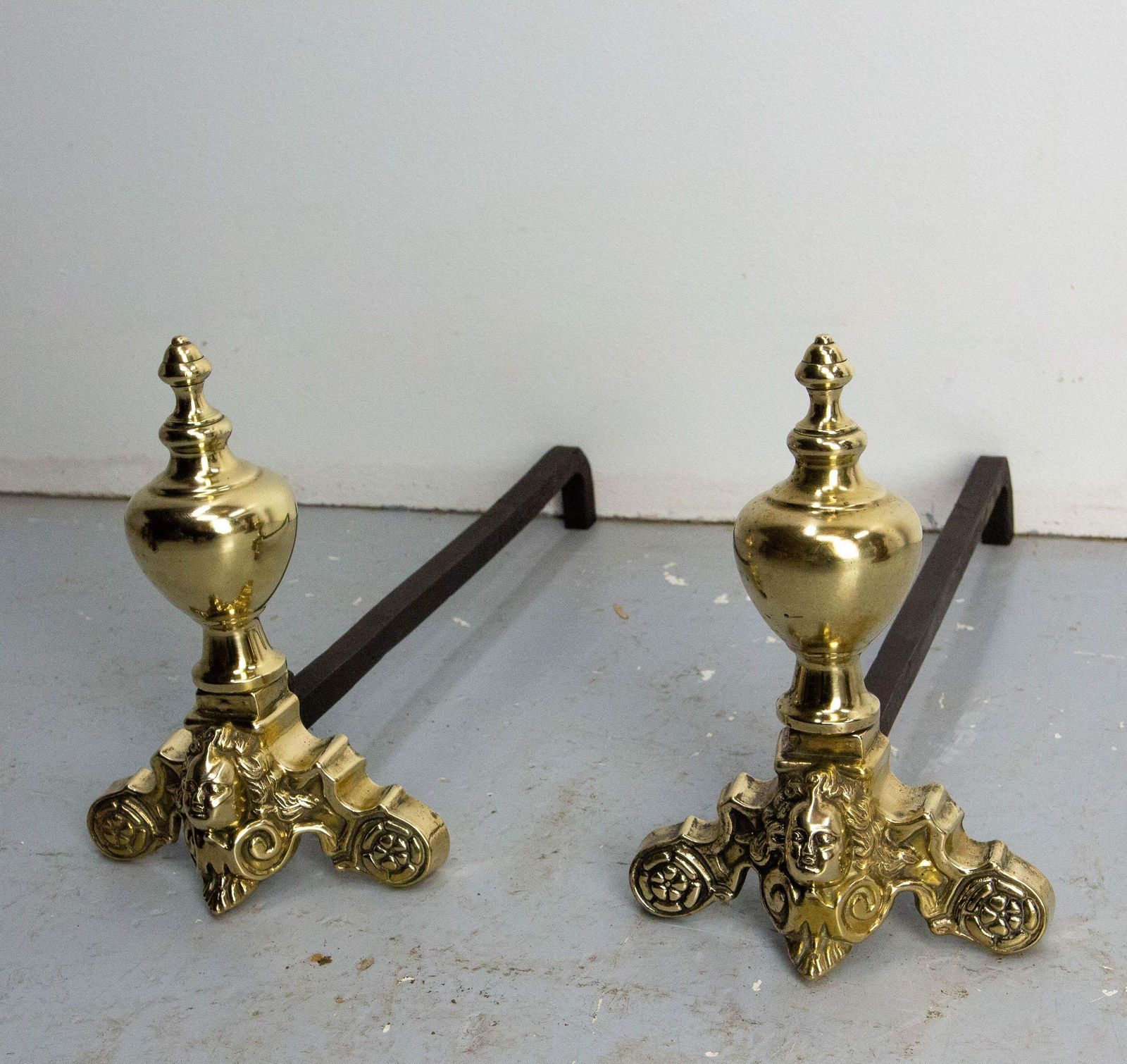 Pair Of Napoléon III Brass & Wrought Iron Cherubs Andirons, France, C 1890 photo furniture
