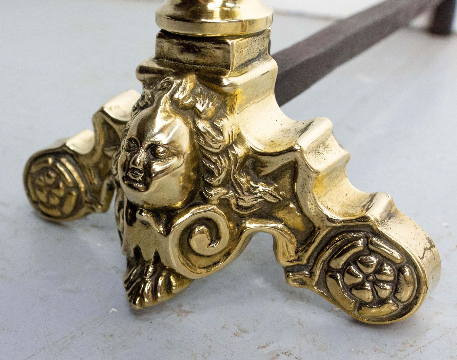 Pair Of Napoléon III Brass & Wrought Iron Cherubs Andirons, France, C 1890 photo vinterior