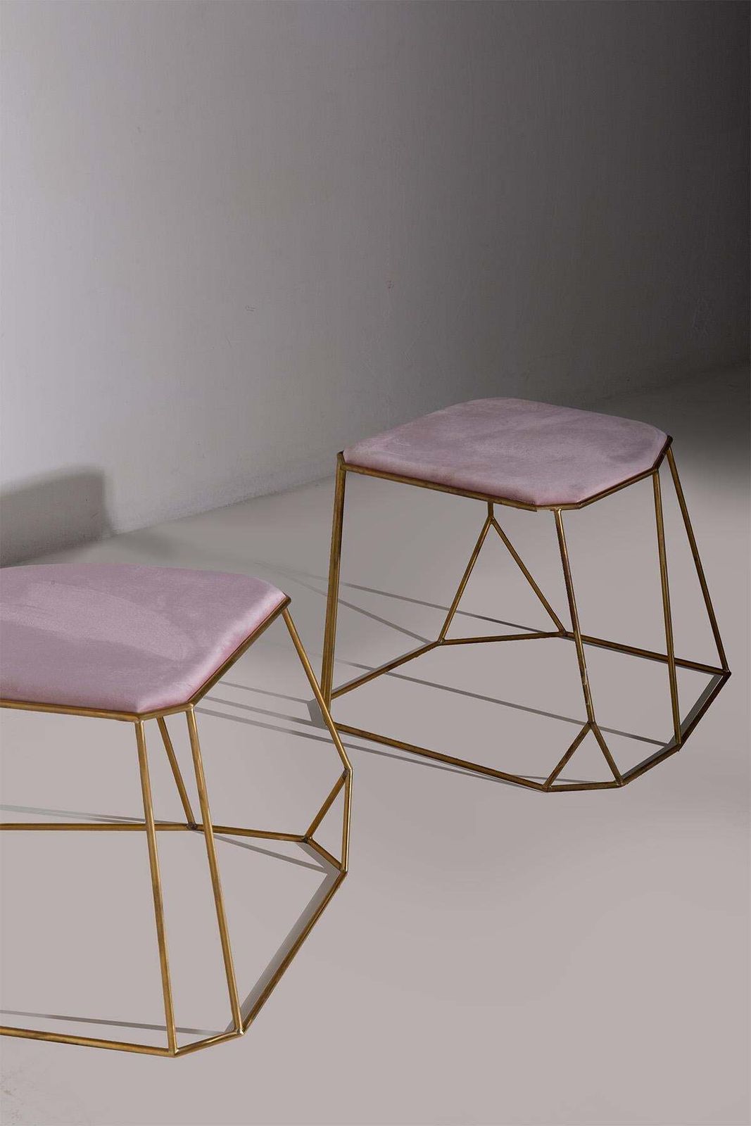 Pair Of Contemporary Poufs In Pink Velvet photo Furniture