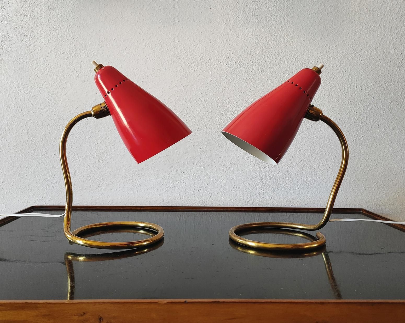 Giuseppe Ostuni Set Of Two Table Lamps 214 Vipere By Oluce 1950s Italy photo vinterior