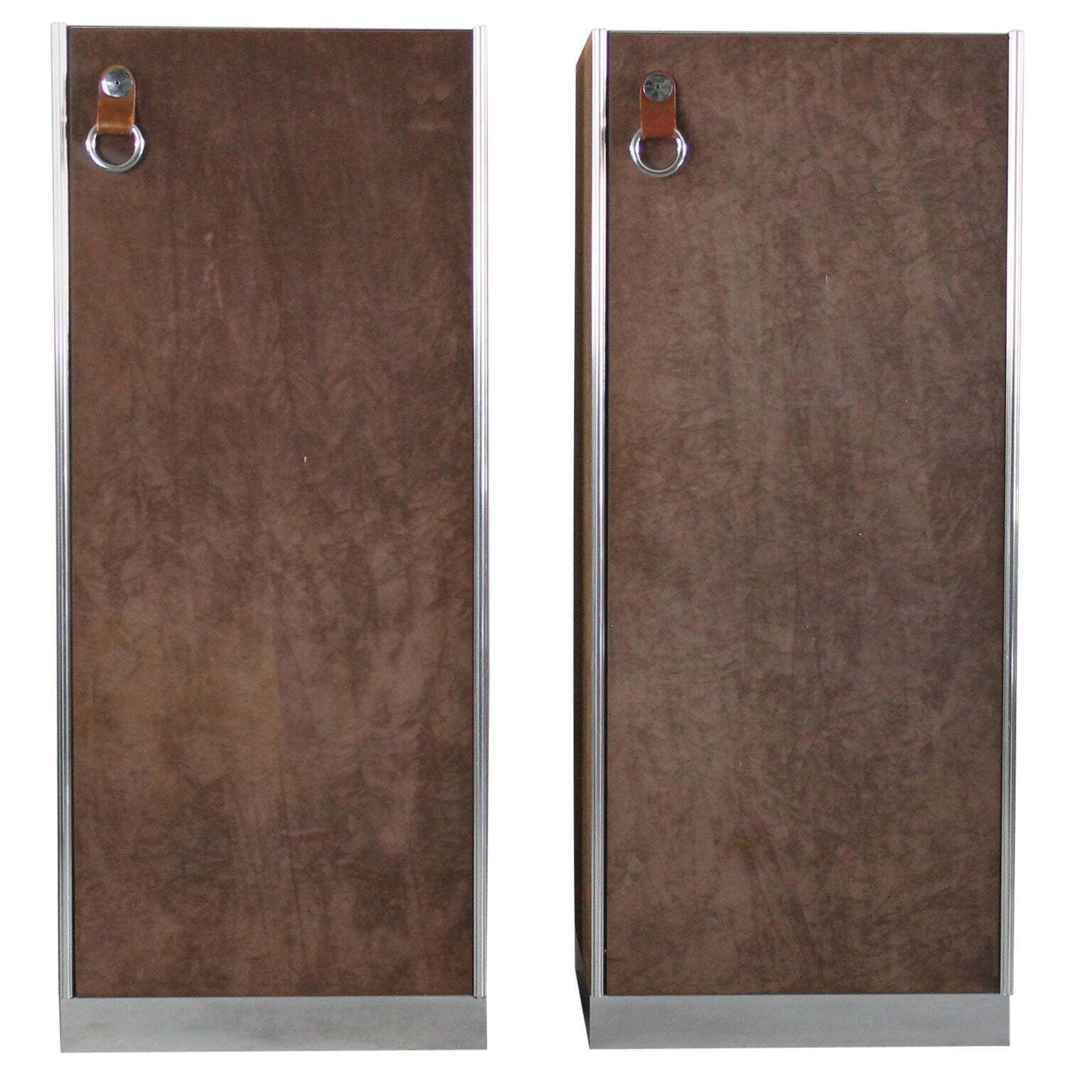 Guido Faleschini Set Of Two Wardrobes In Brown Suede By I4mariani 1960s Italy