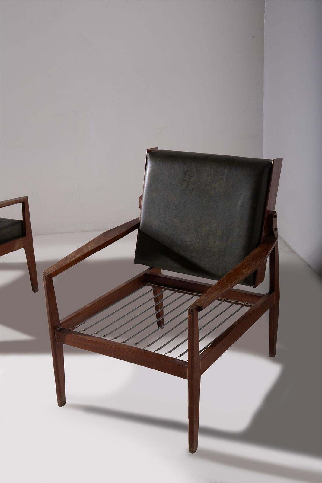 Italian Vintage Pair Of Dark Green Leather Armchairs photo Furniture