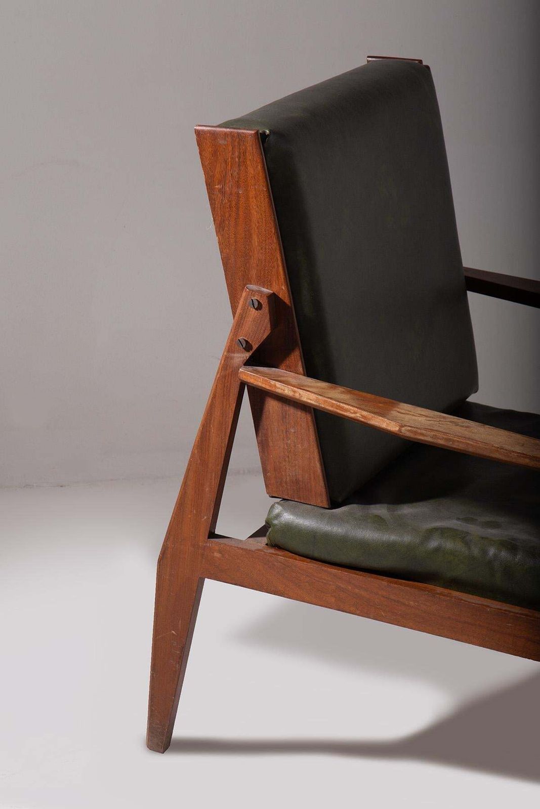 photo for sale Italian Vintage Pair Of Dark Green Leather Armchairs