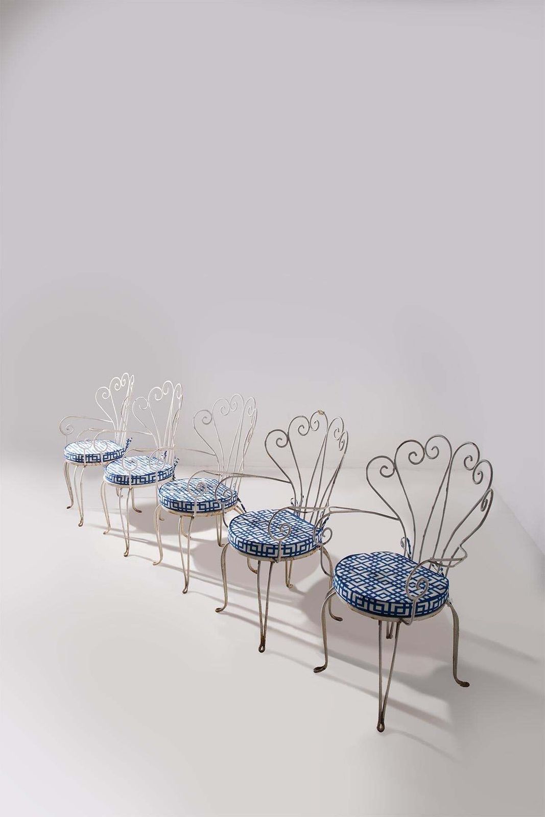 Italian Set Of Five Painted Iron Garden Chairs photo for sale