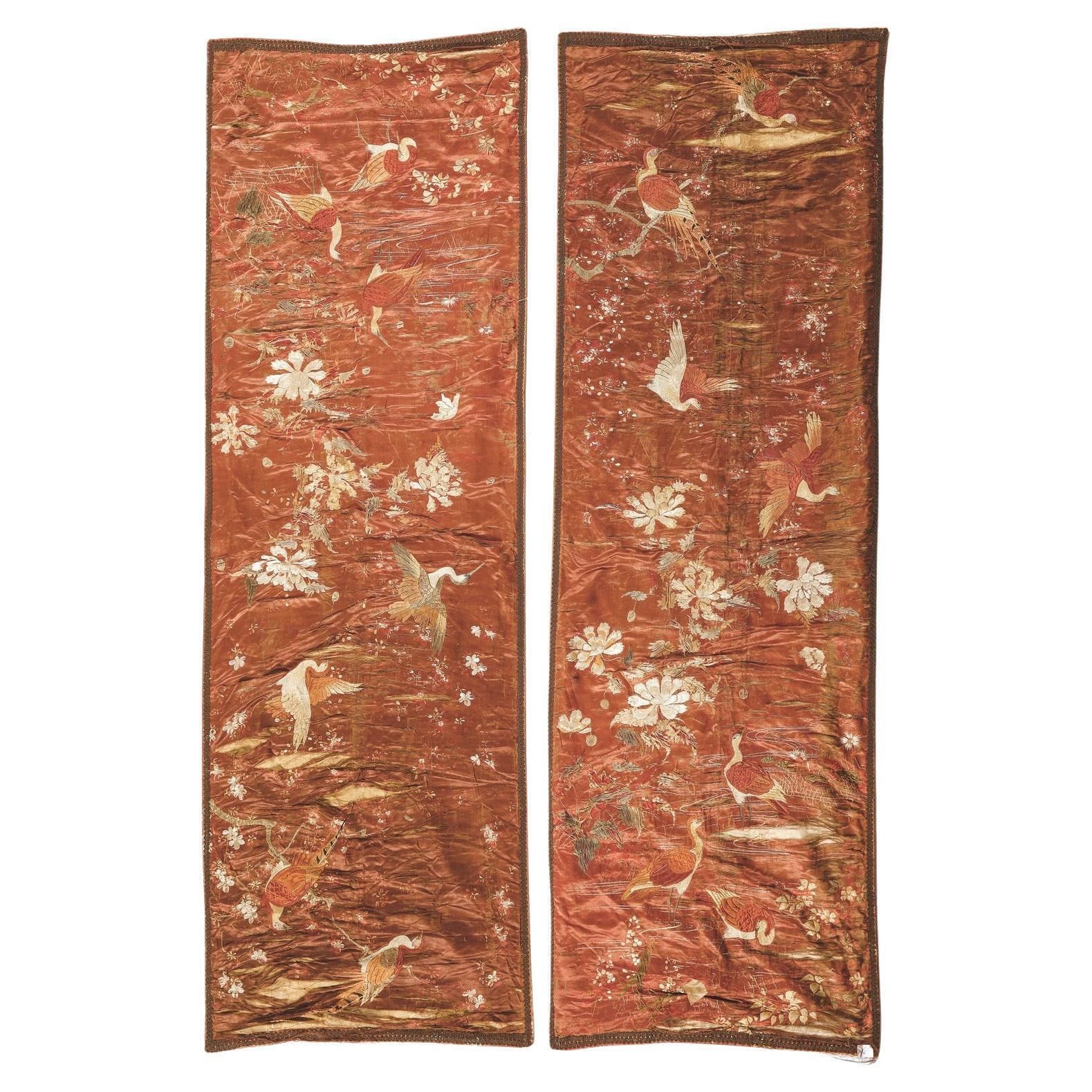 Pair Of Silk Blankets Or Embroideries, Qing Dynasty