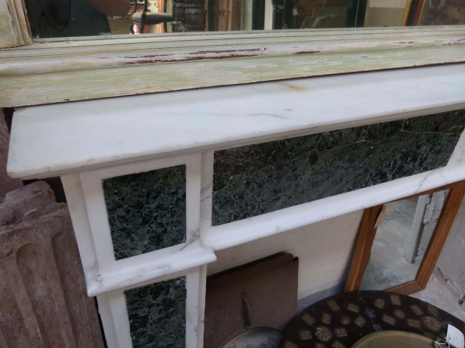 Louis XVI Style White And Green Marble Fireplace Mantel photo 13864.0