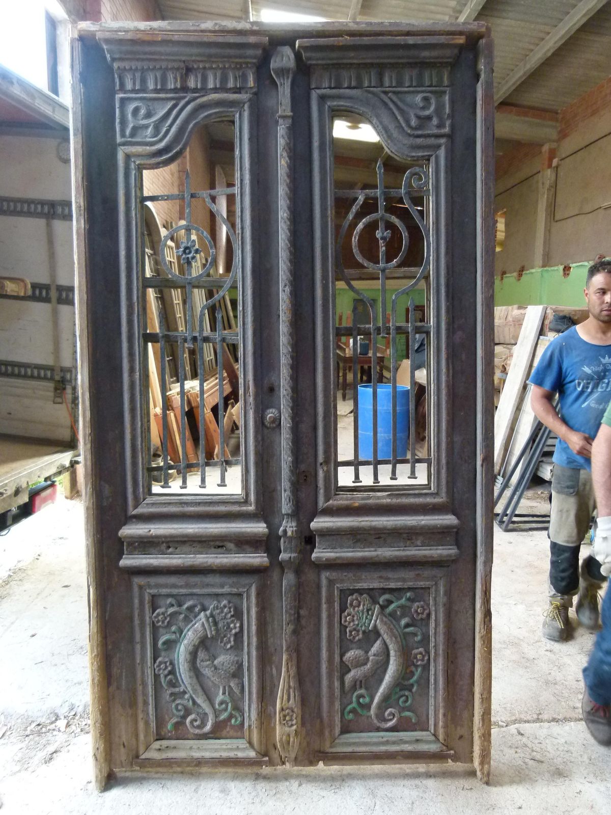 19th Century Wooden Double Front Door In Art Nouveau Style, Spain photo for sale
