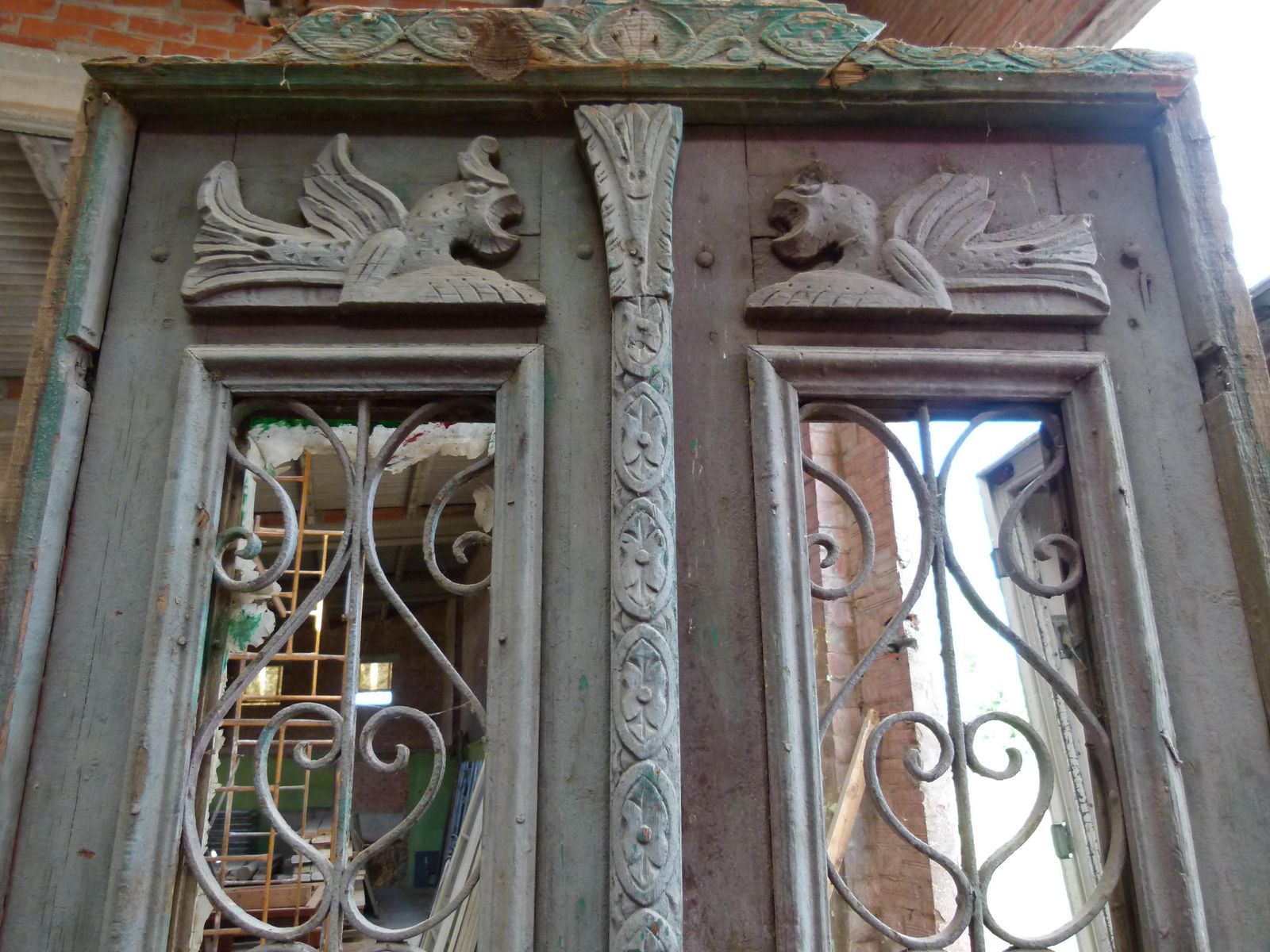 19th Century Wooden Double Front Door In Art Nouveau Style photo Home Fixtures