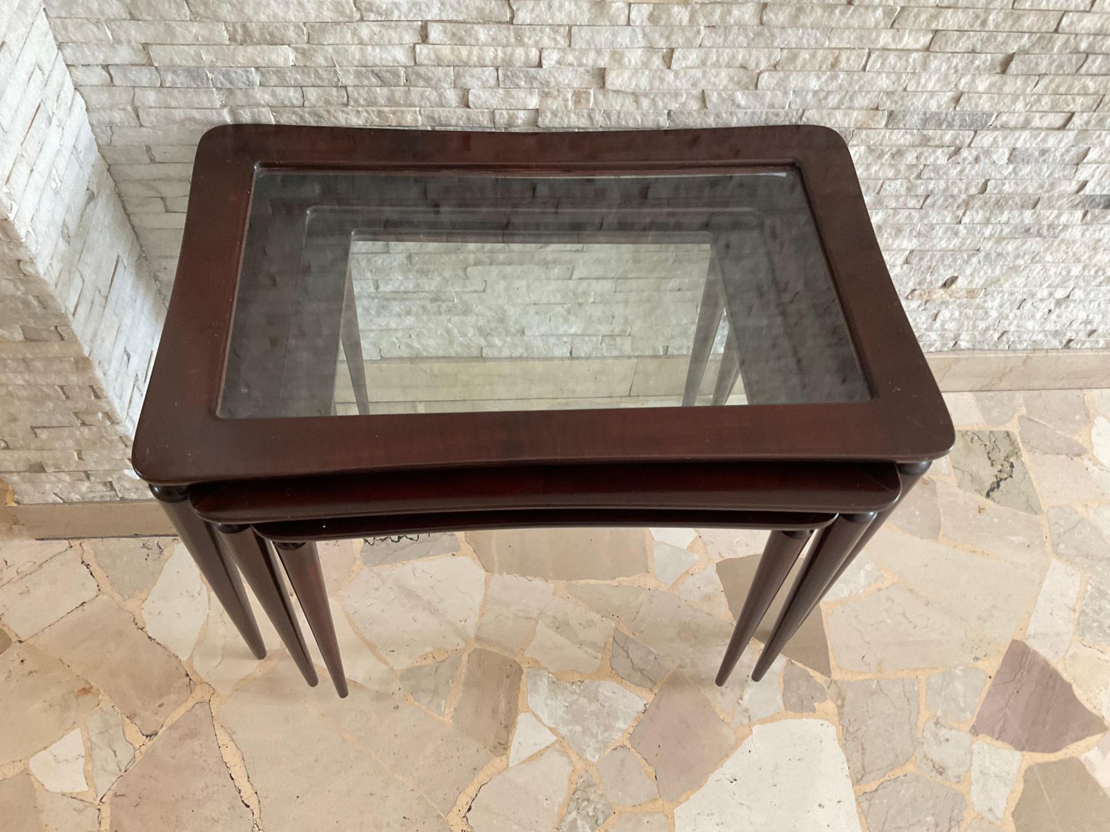 2340.0 Ico Parisi   3 Tavolini Ad Incastro Per De Baggis   Made In Italy 1950. photo