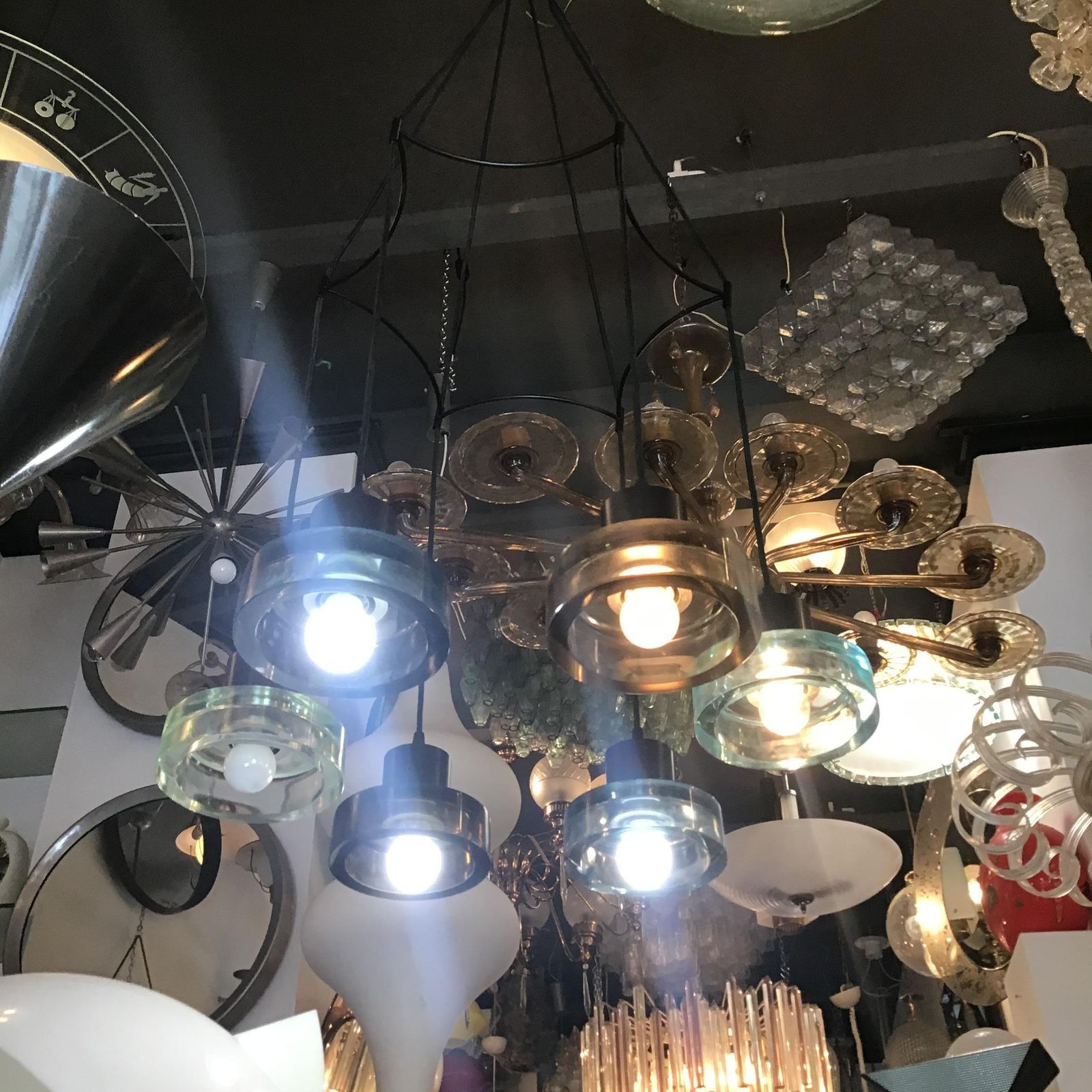 photo vinterior Seguso Flavio Poli Chandelier N 6 Light Adjustable Glass Metal 1960 Italy
