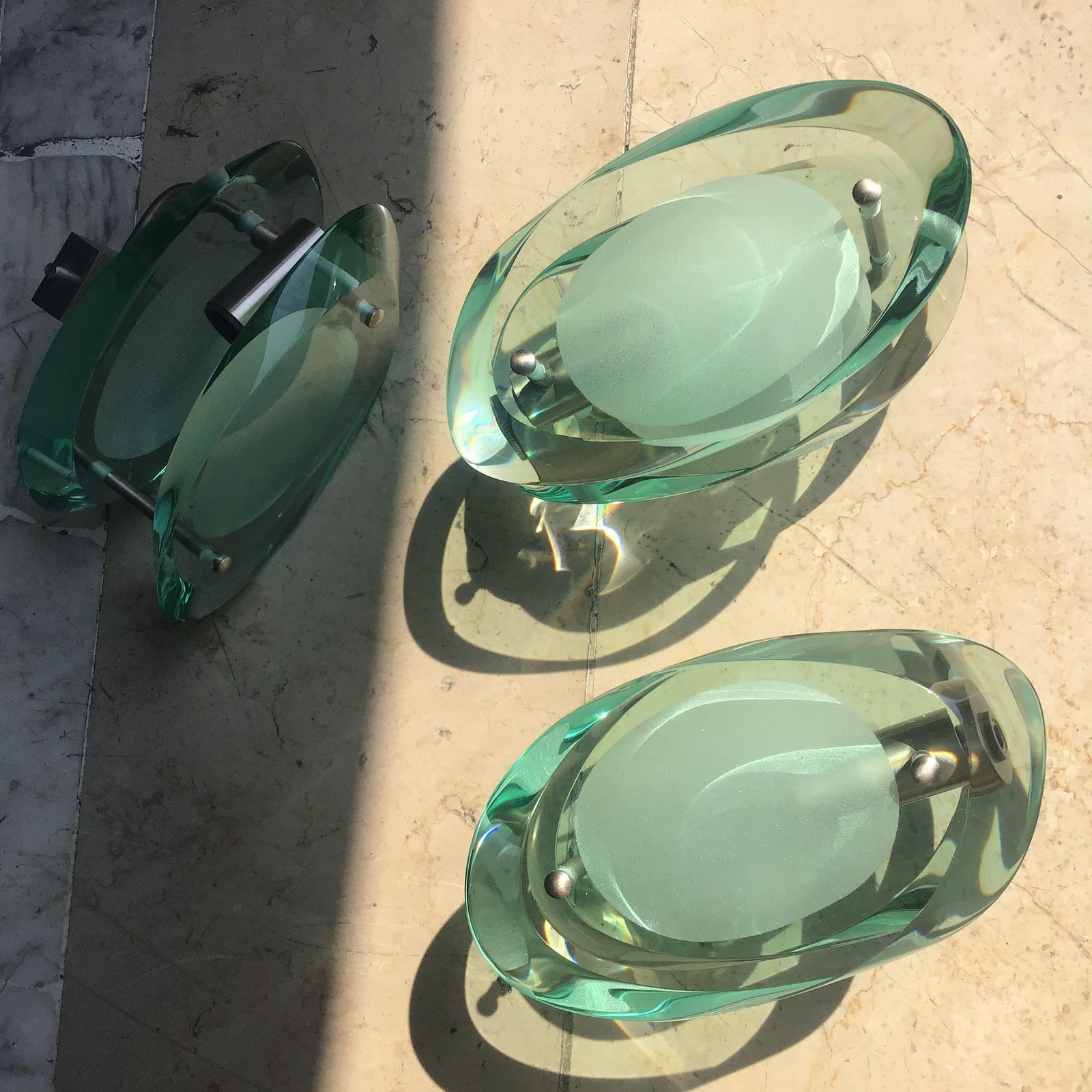 Fontana Arte Max Ingrand. N. 4 Appliques Metal Nichelato Glass 1955 Italy photo vinterior