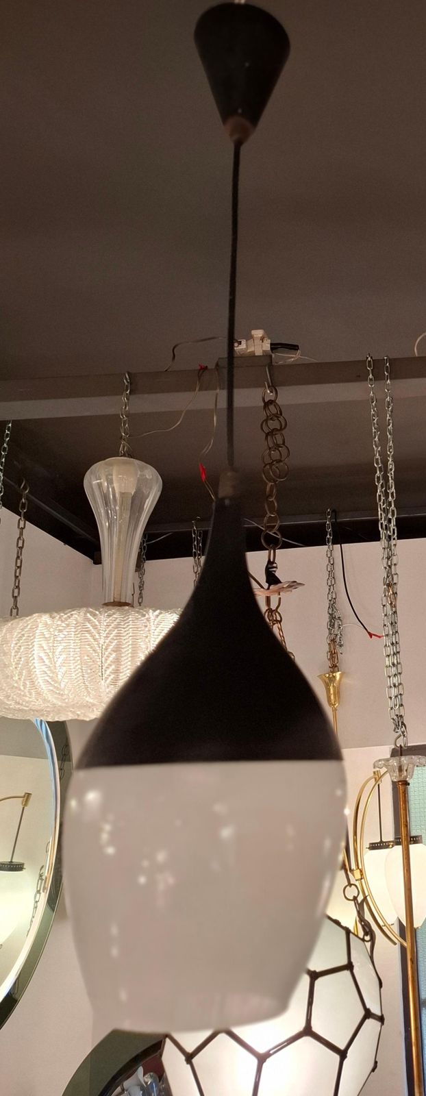 photo furniture Stilnovo N 2 Chandelier Glass Brass ..1960 Italimetal 1950 Italy