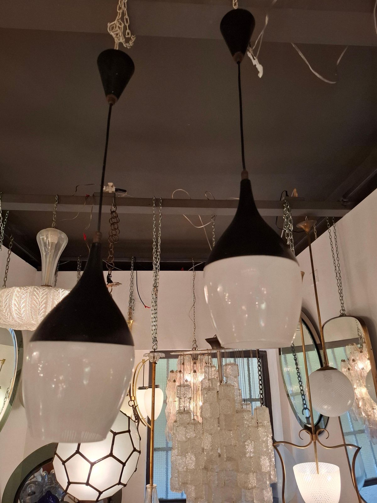 Lighting Stilnovo N 2 Chandelier Glass Brass ..1960 Italimetal 1950 Italy photo