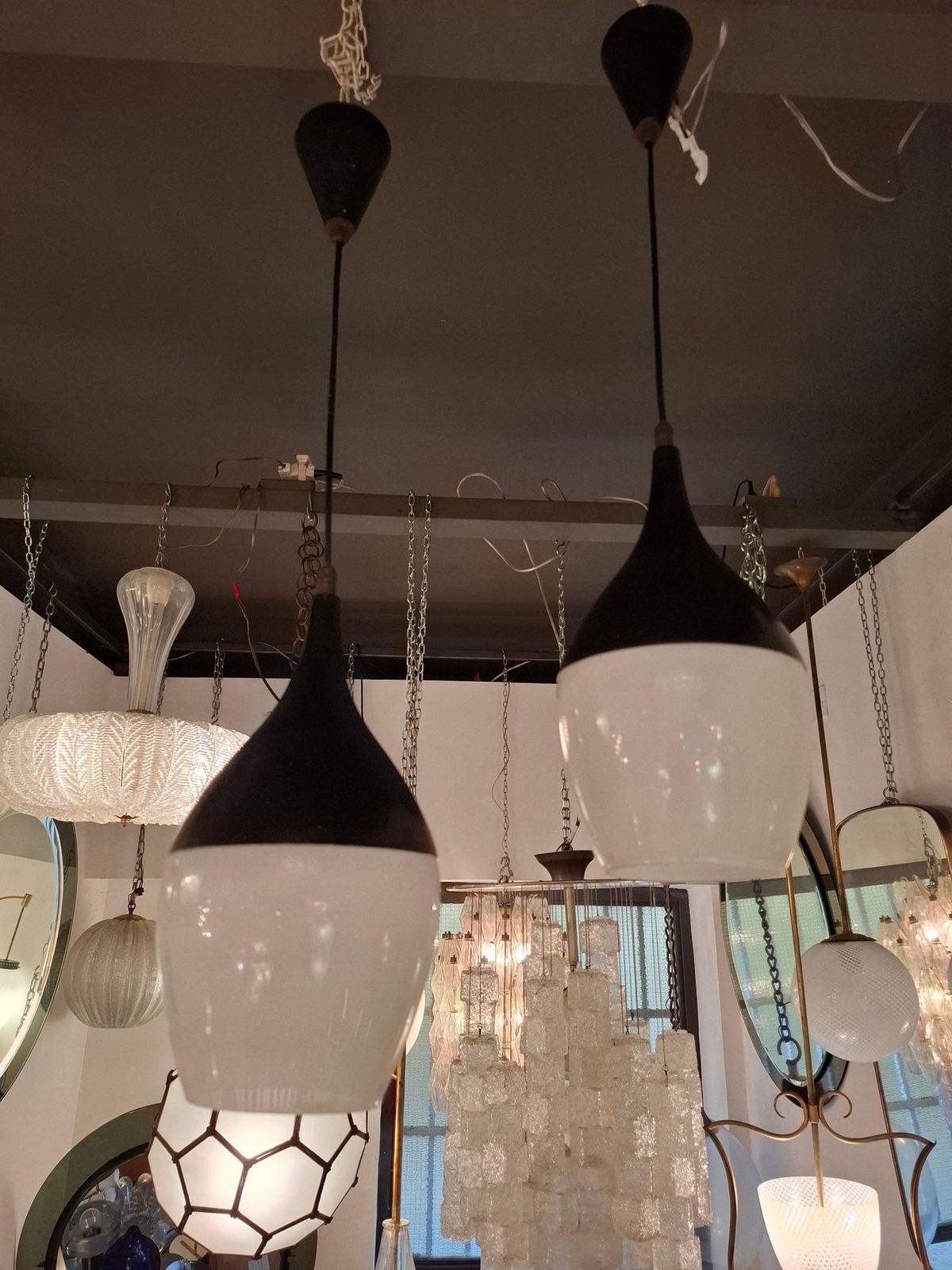 1906.0 Stilnovo N 2 Chandelier Glass Brass ..1960 Italimetal 1950 Italy photo