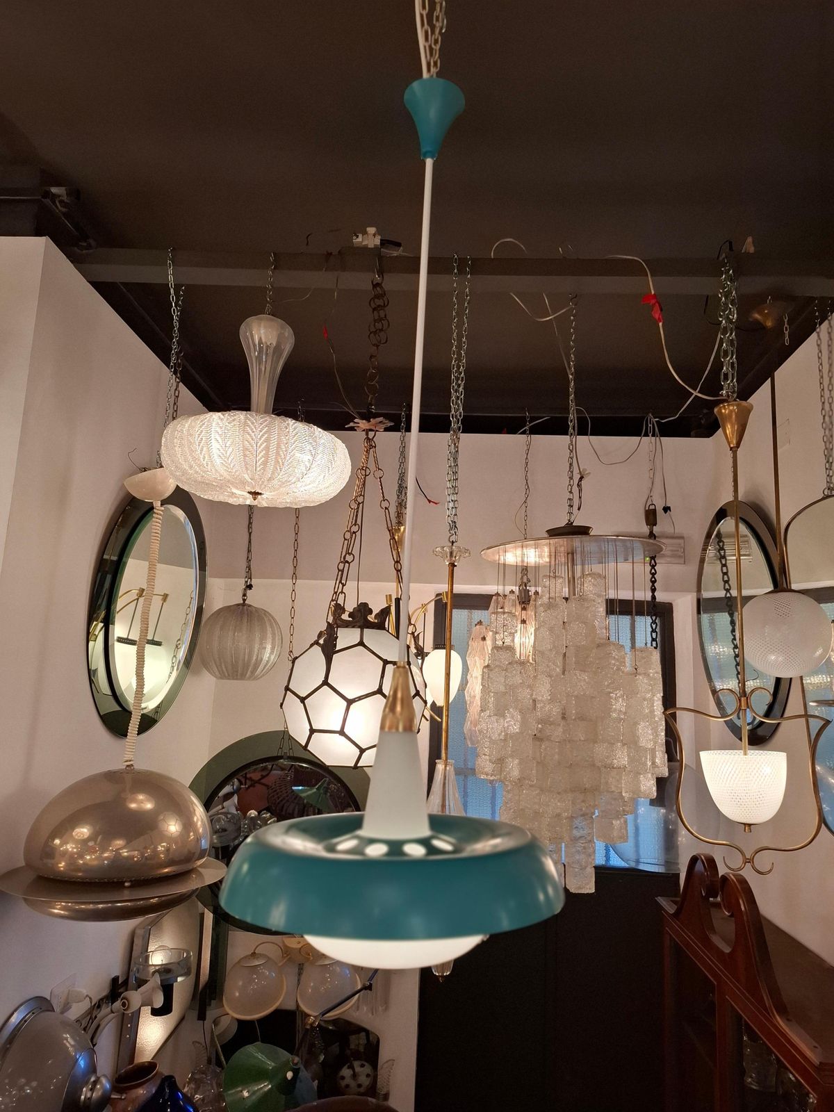 Stilnovo Chandelier Opalineglass Brass Metal 1950 Italy photo Lighting
