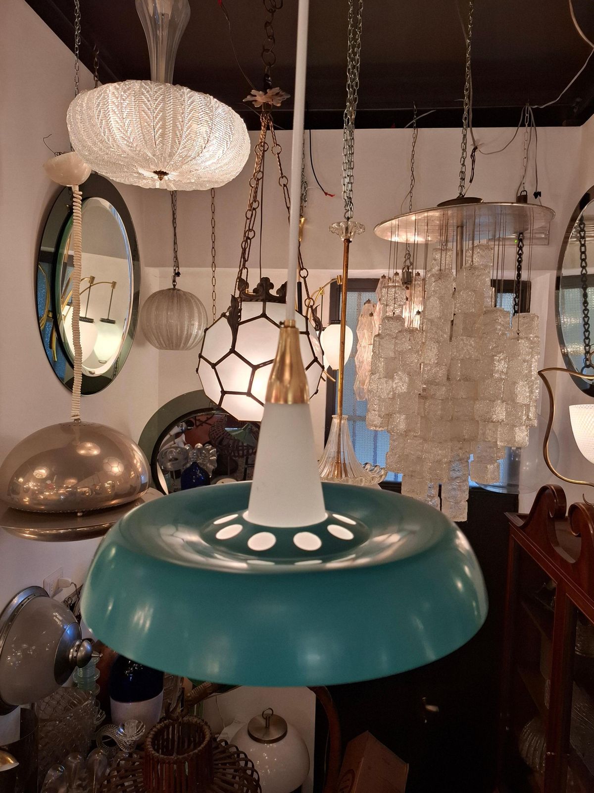 Stilnovo Chandelier Opalineglass Brass Metal 1950 Italy photo vinterior