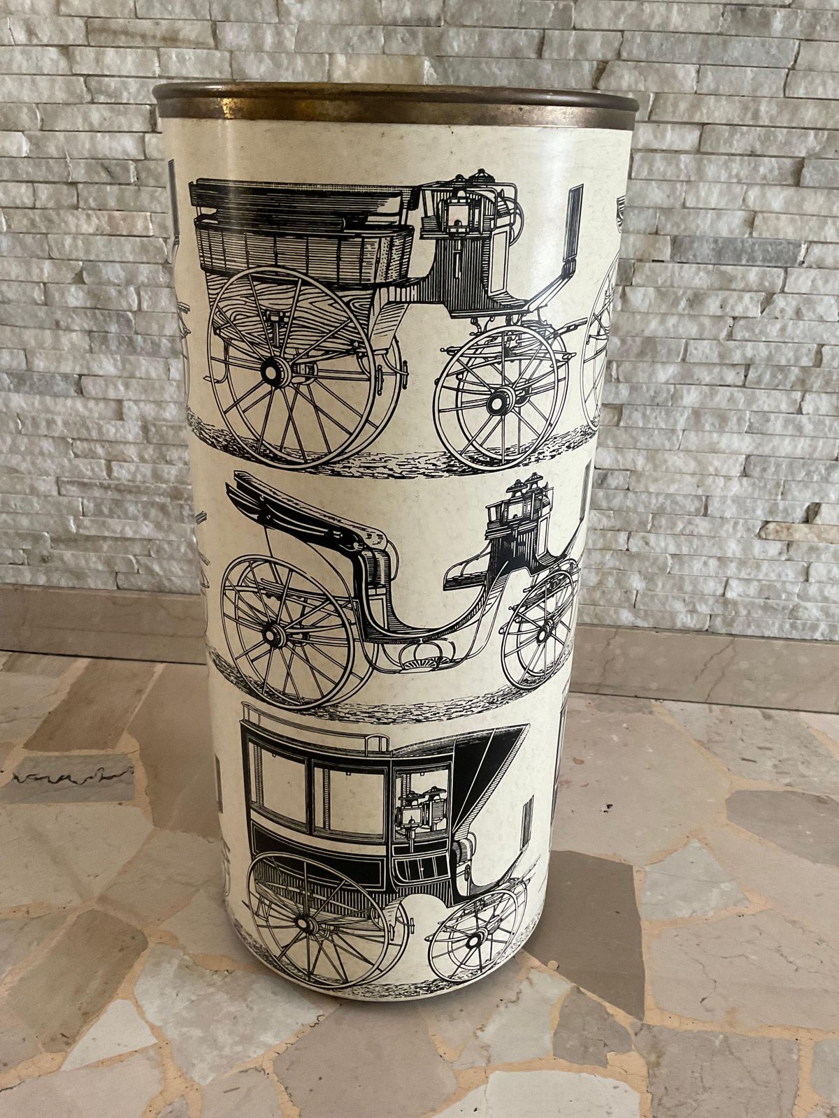 Piero Fornasetti Portaombrelli Metallo Serigrafato/Ottone. Serie Le Carrozze. photo buy