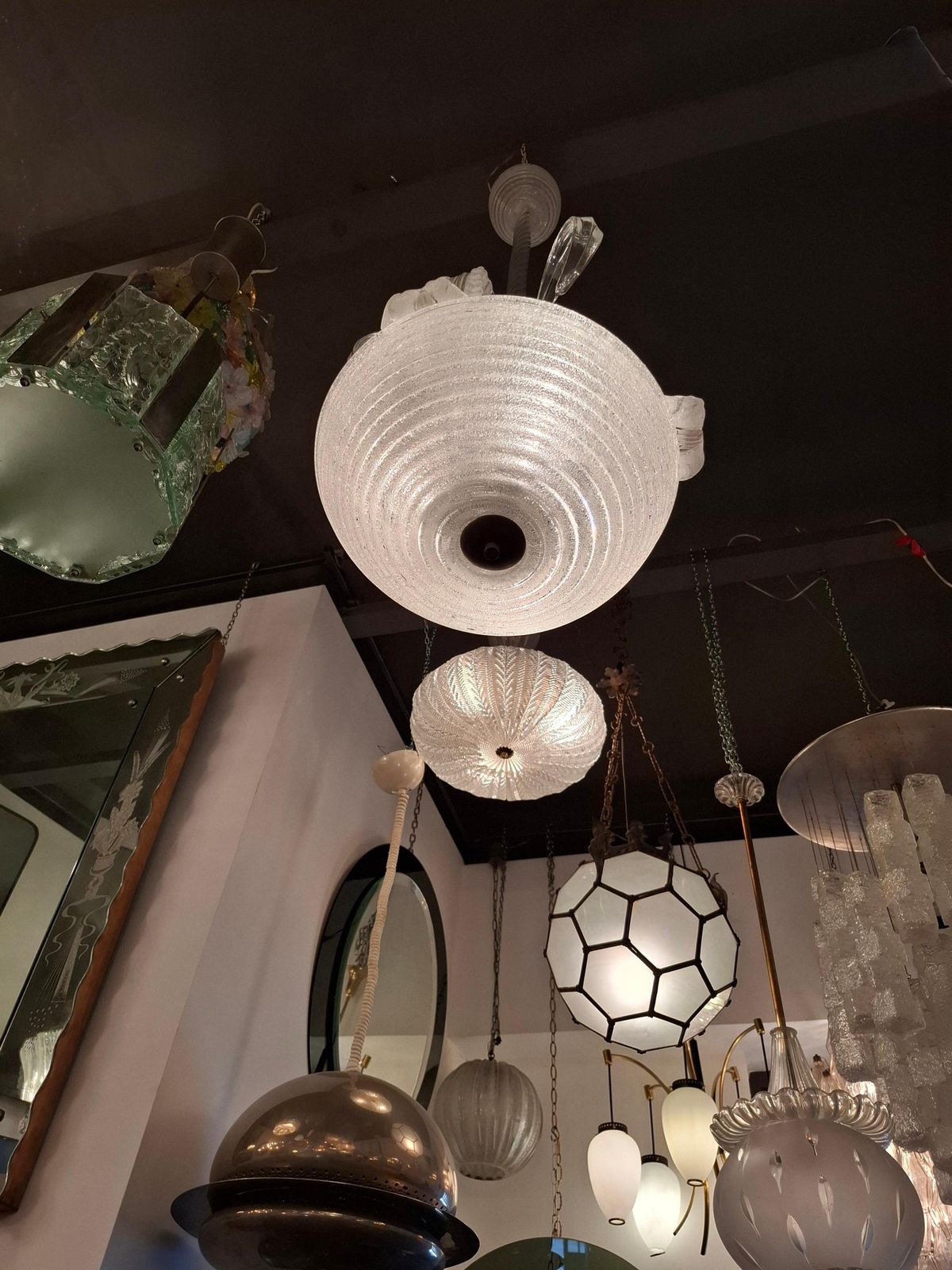Barovier E Toso Chandelier Vetro Pulegoso Ottone 1940 Italia photo vinterior