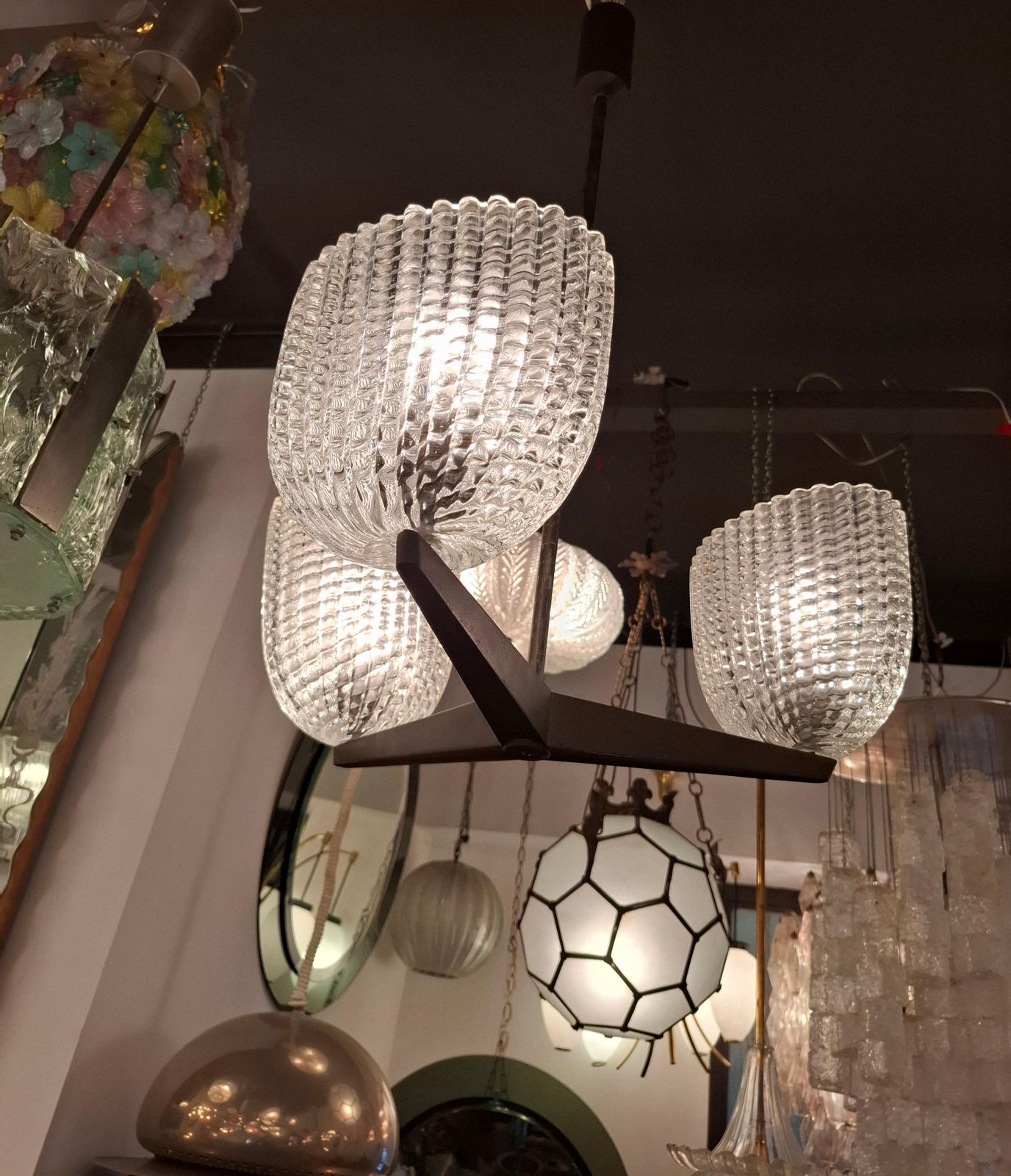 Seguso Chandelier Murano Glass Ottone 1950 Italia photo for sale
