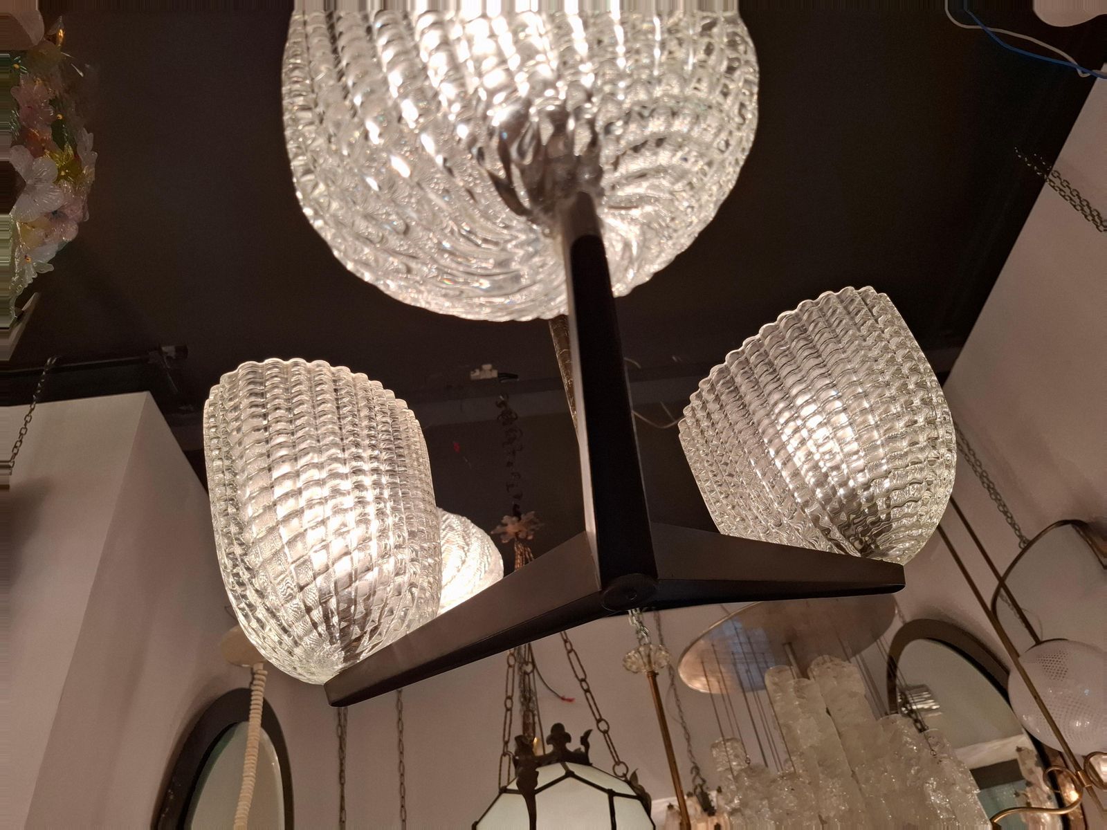 Lighting Seguso Chandelier Murano Glass Ottone 1950 Italia photo
